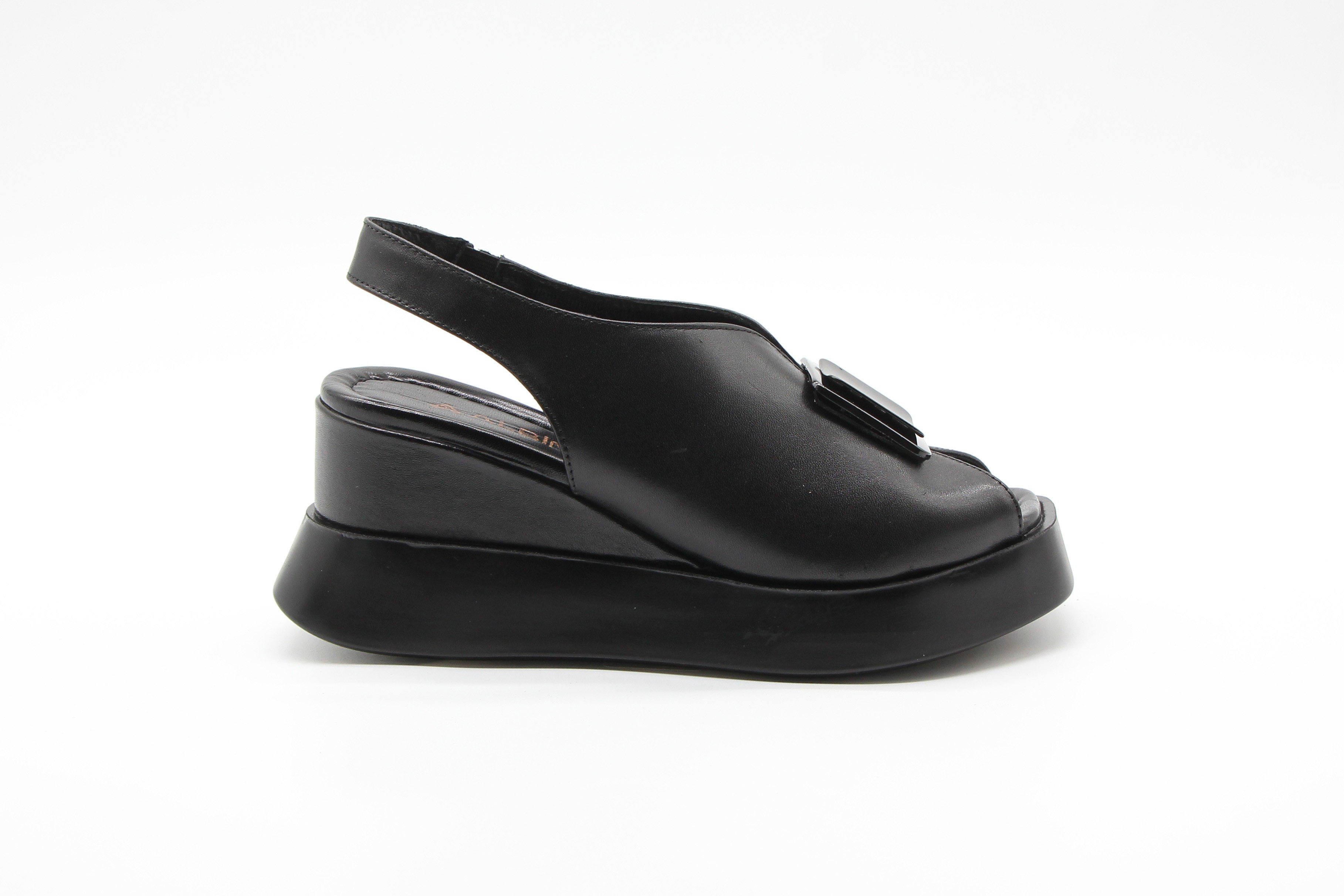 Albini Kadın Deri Dolgu Topuk Sandalet - Siyah