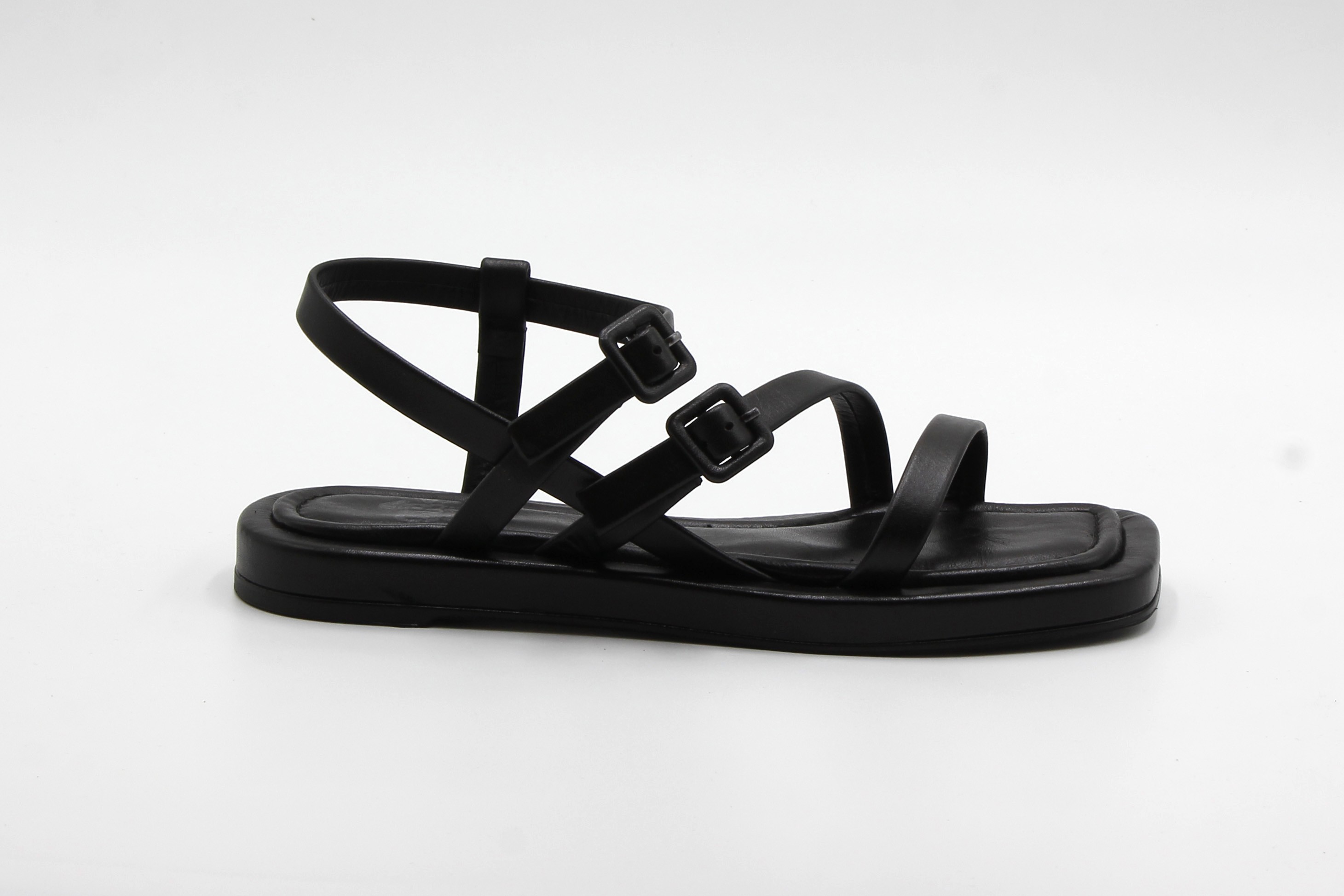 Sur Sandalet El Yapımı Hakiki Deri Kadın Günlük Sandalet - Siyah