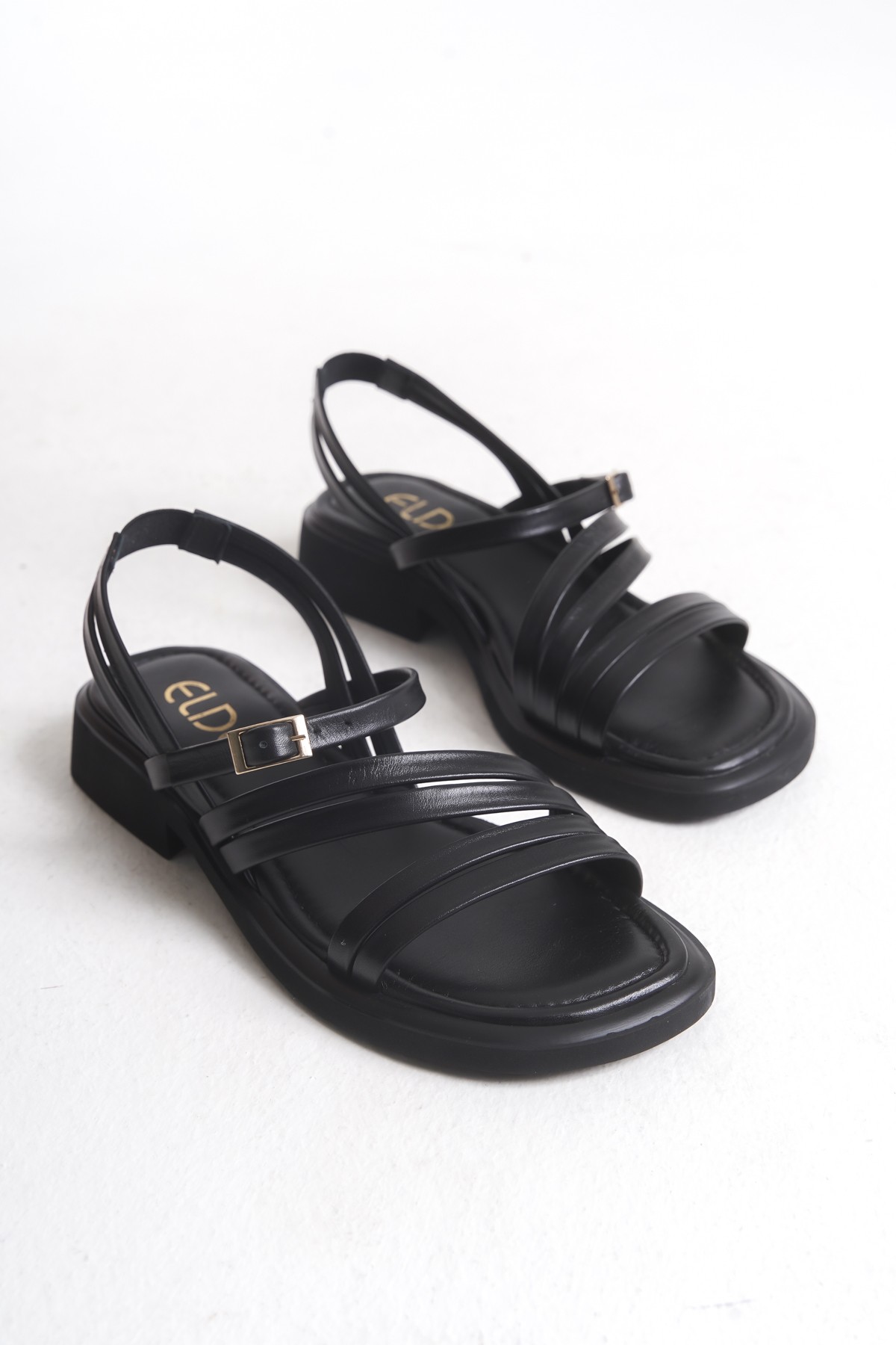Sur Sandalet Kadın Siyah Deri Spor Sandalet ARK-M-555-T