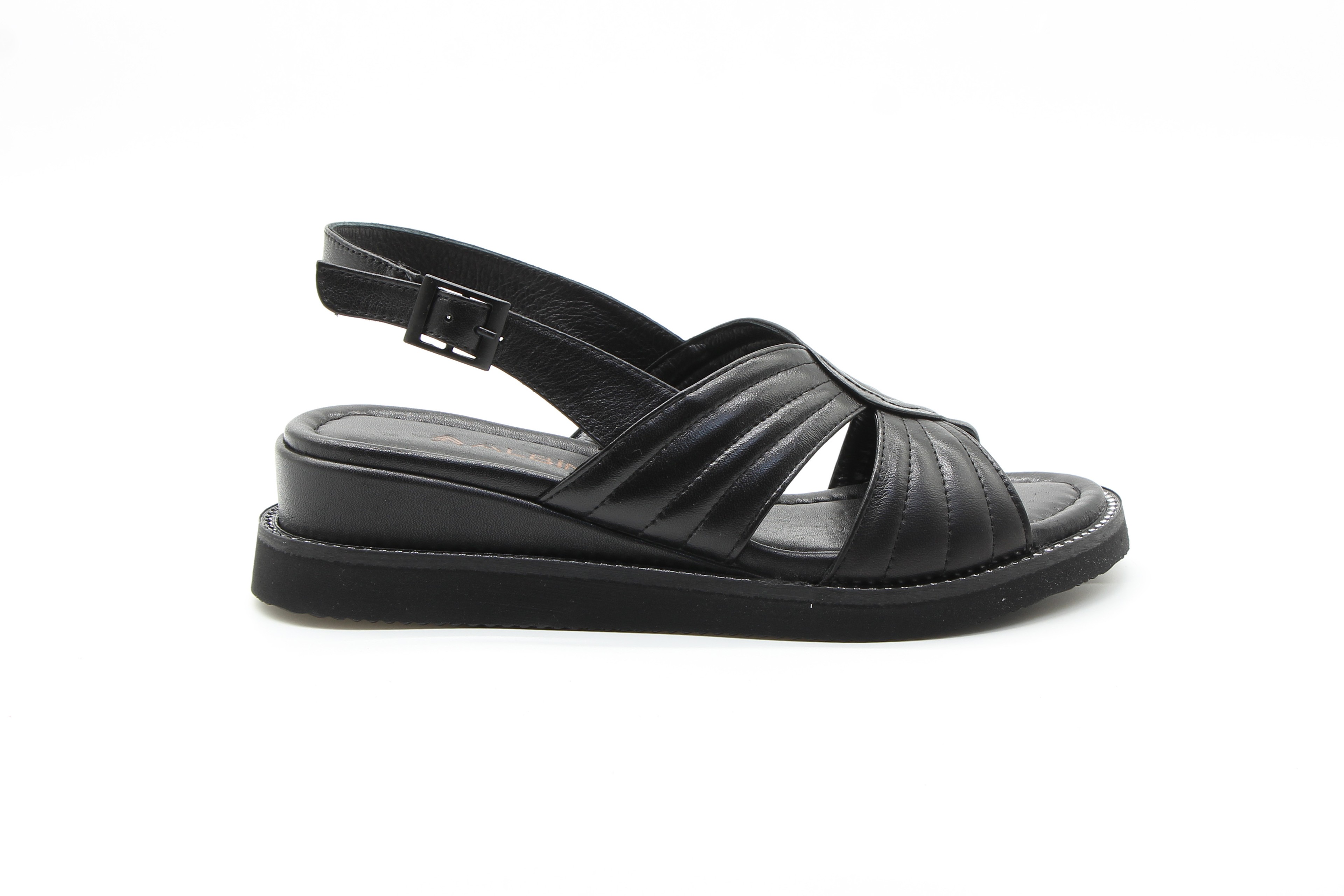 Albini Kadın Deri Günlük Dolgu Topuk Sandalet - Siyah