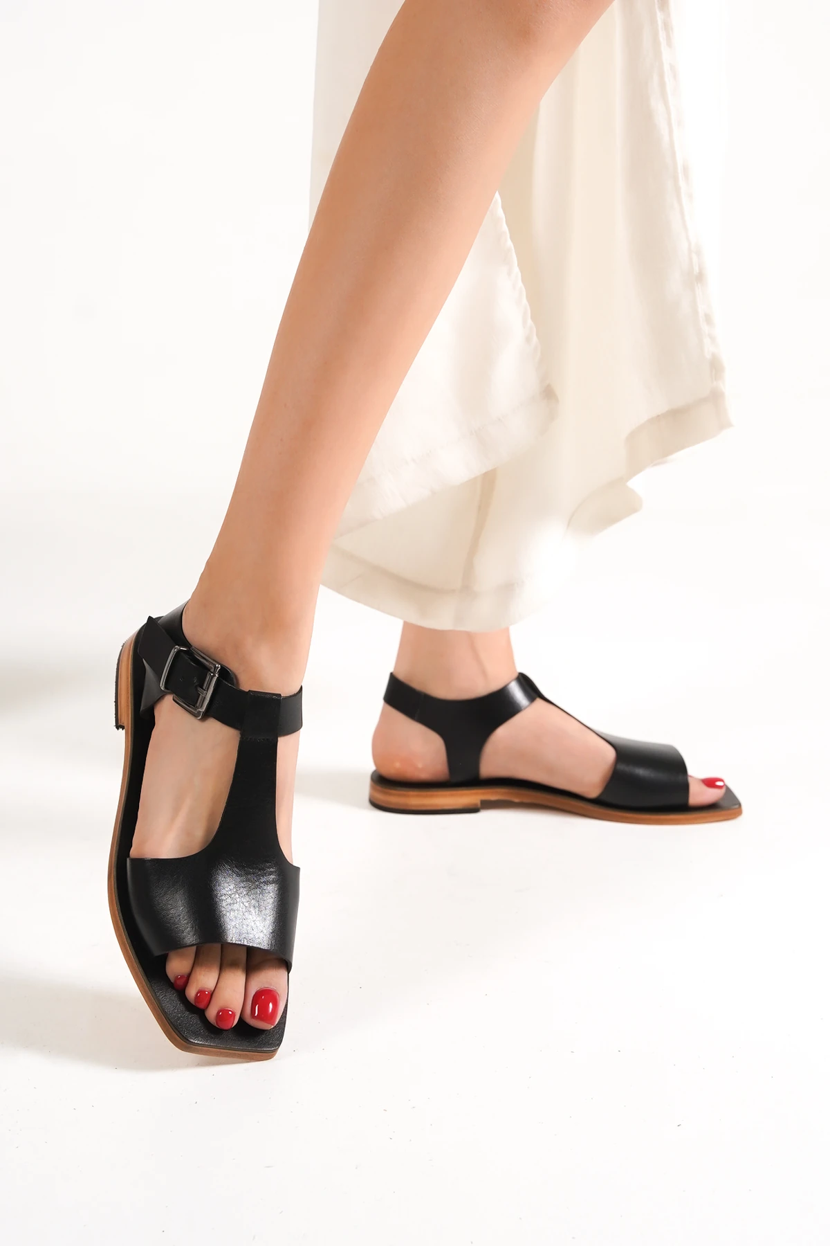 Sur Sandalet El Yapımı Kösele Kadın Deri Bodrum Sandalet İNCİ-61