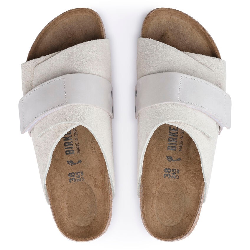 Birkenstock Kyoto Vl Nu Erkek Beyaz Süet Düz Terlik 1024526