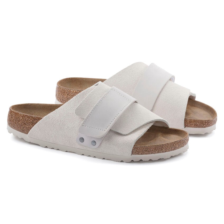 Birkenstock Kyoto Vl Nu Erkek Beyaz Süet Düz Terlik 1024526