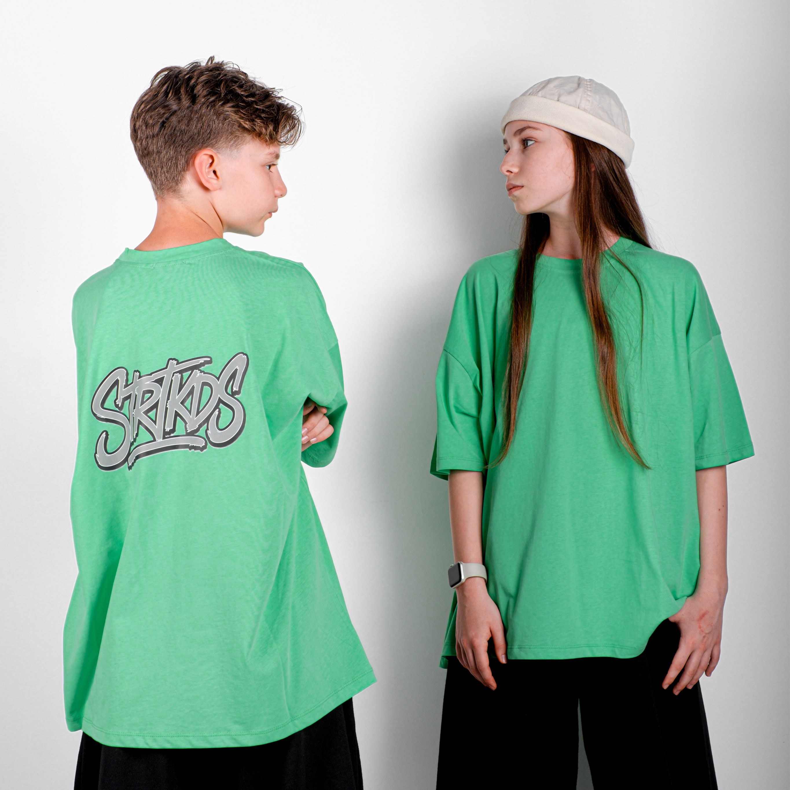 StreetKids Oversize Tişört – Yeşil | Çocuk ve Genç - Kız (150-180 cm)