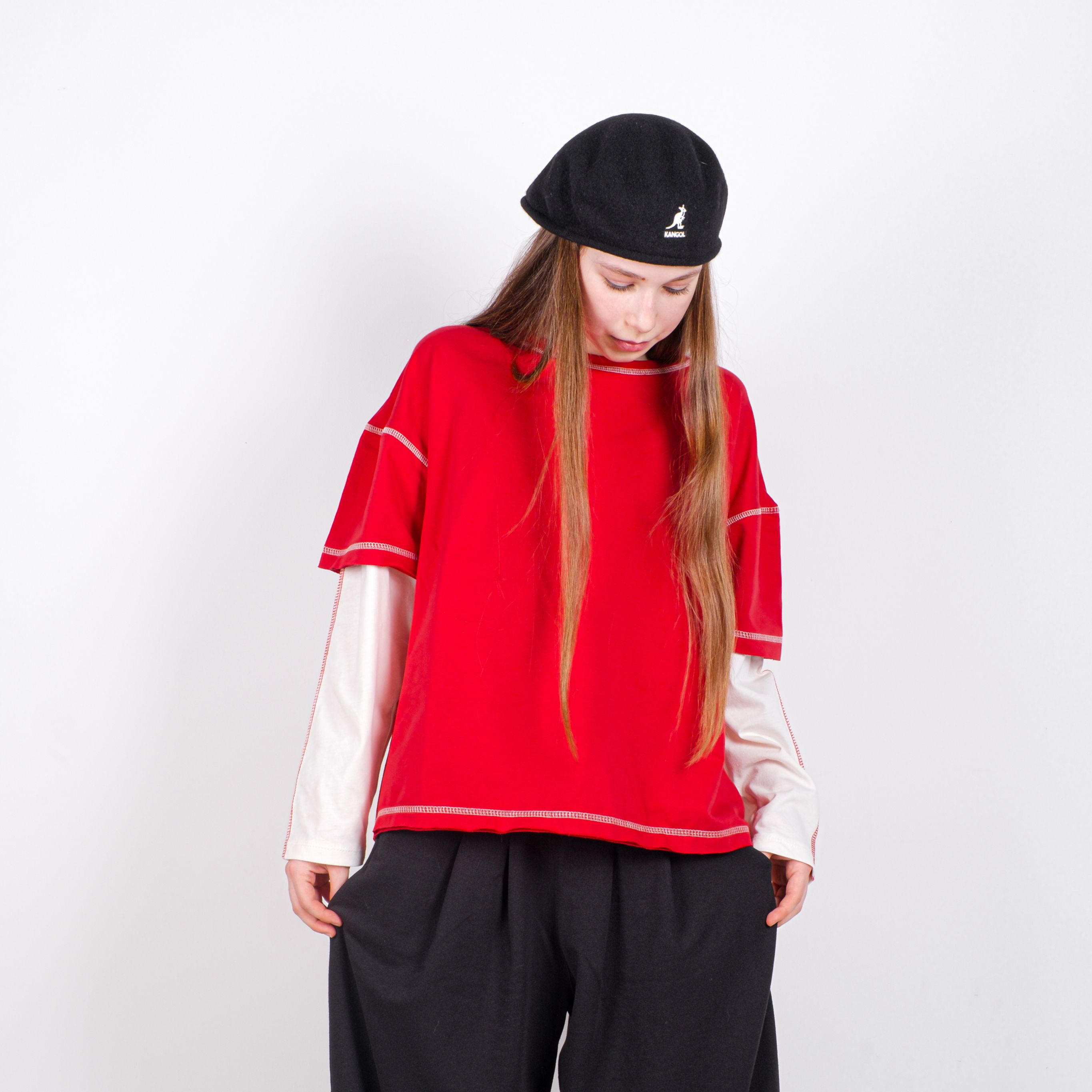 StreetKids Oversize Tişört – Kırmızı (beyaz kollu)  | Çocuk ve Genç - Kız (135-170 cm)