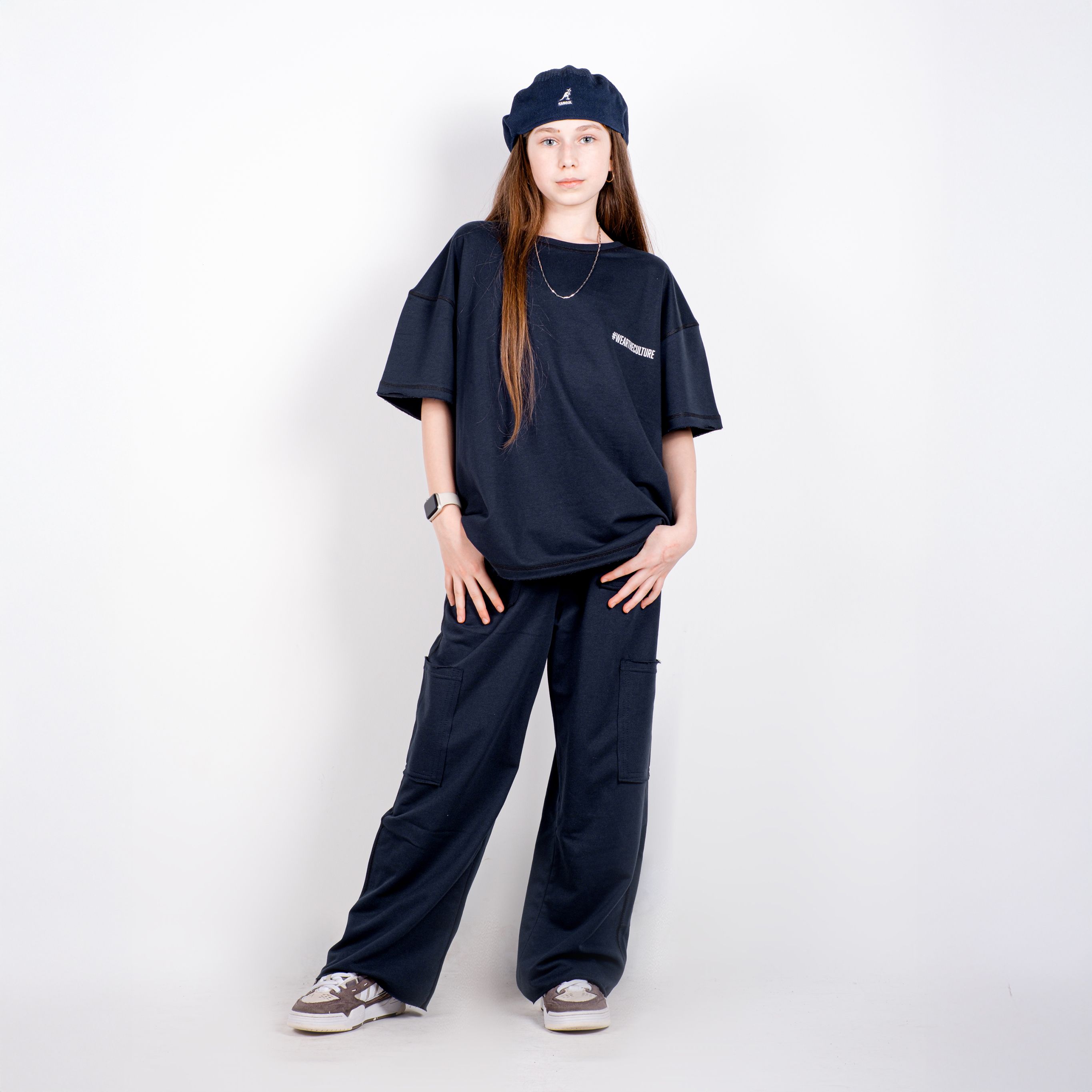 StreetKids Oversize Takım Basic Yazlık  – Lacivert | Çocuk ve Genç Kız (135-170 cm)
