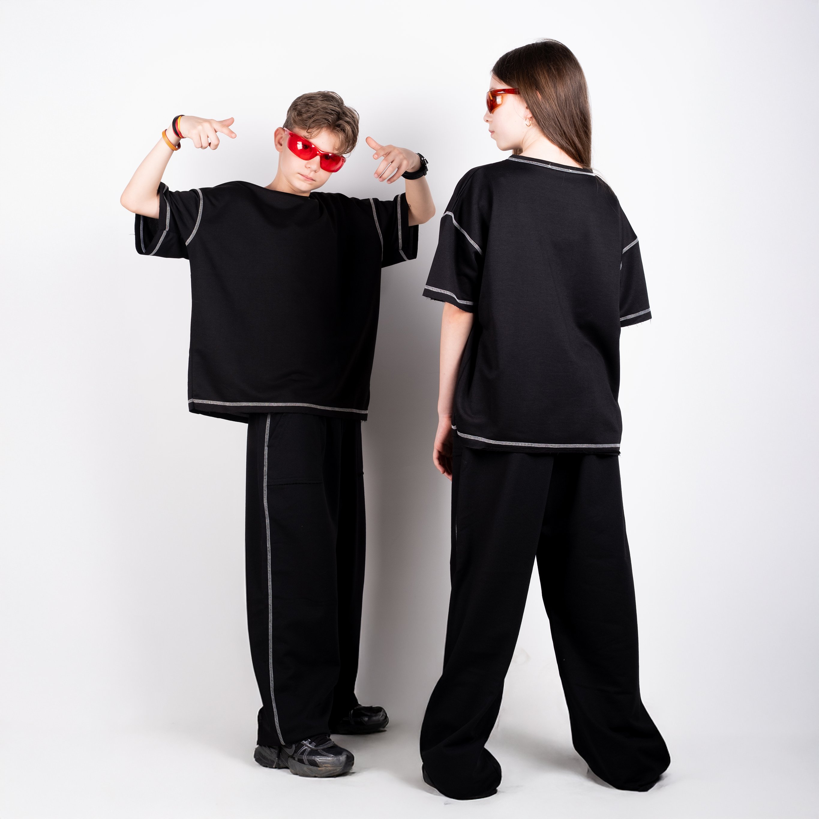 StreetKids Oversize Takım Ters Dikişli Yazlık – Siyah | Çocuk ve Genç - Kız (135-170 cm)