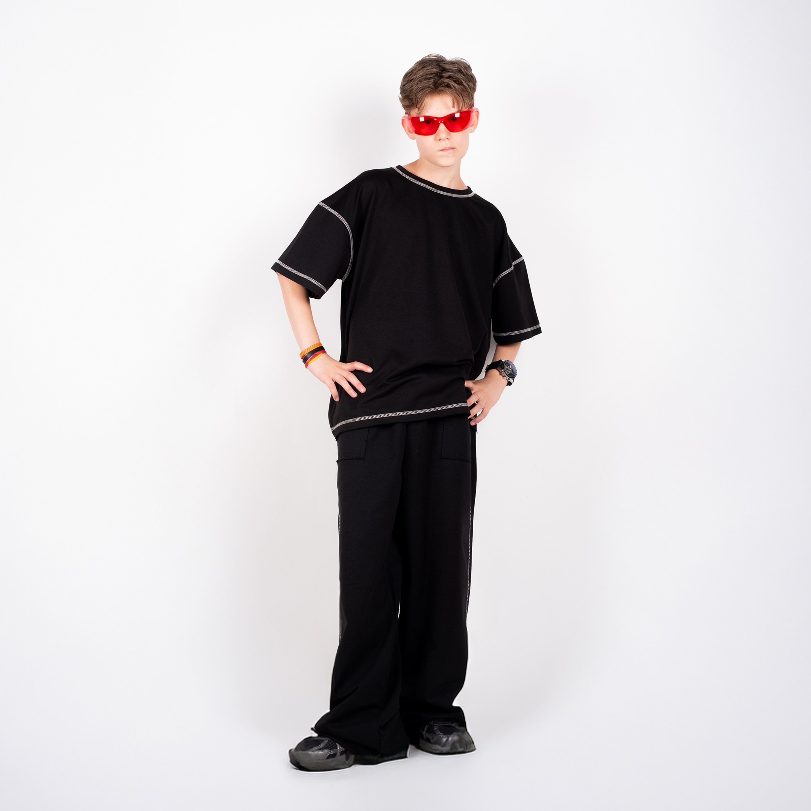 StreetKids Oversize Takım Ters Dikişli  Yazlık – Siyah | Çocuk ve Genç - Erkek (135-170 cm)