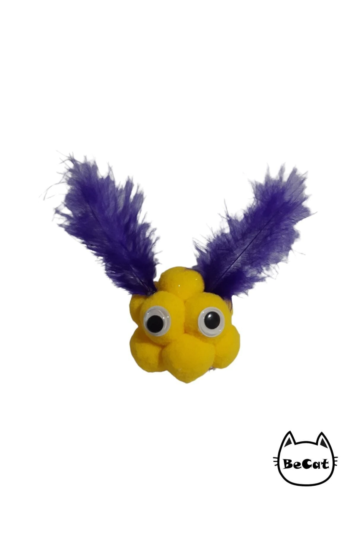 Ponponlu Oyuncaklı Tüylü Kedi Oyun Topu