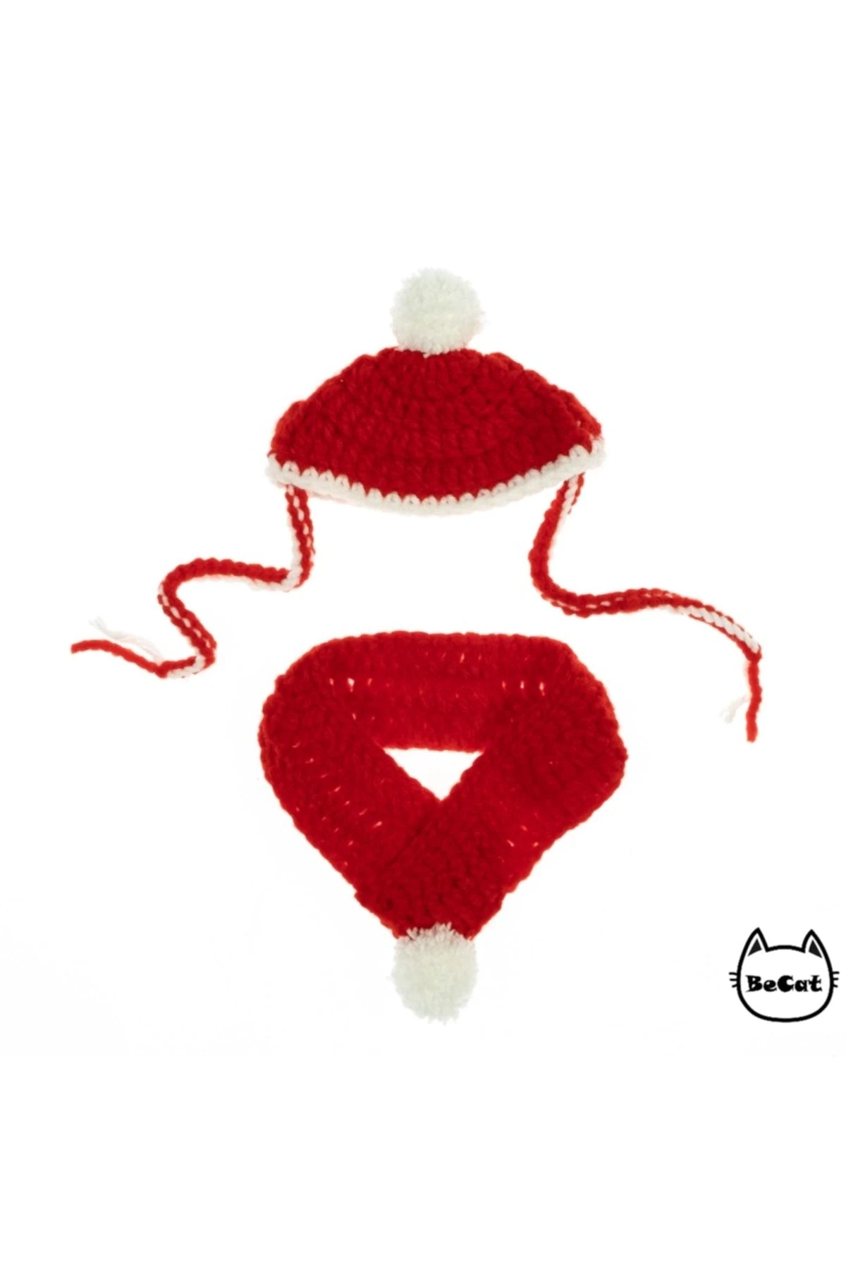 Yeni Yıl Kedi Aksesuarı Atkı Şapka Takımı