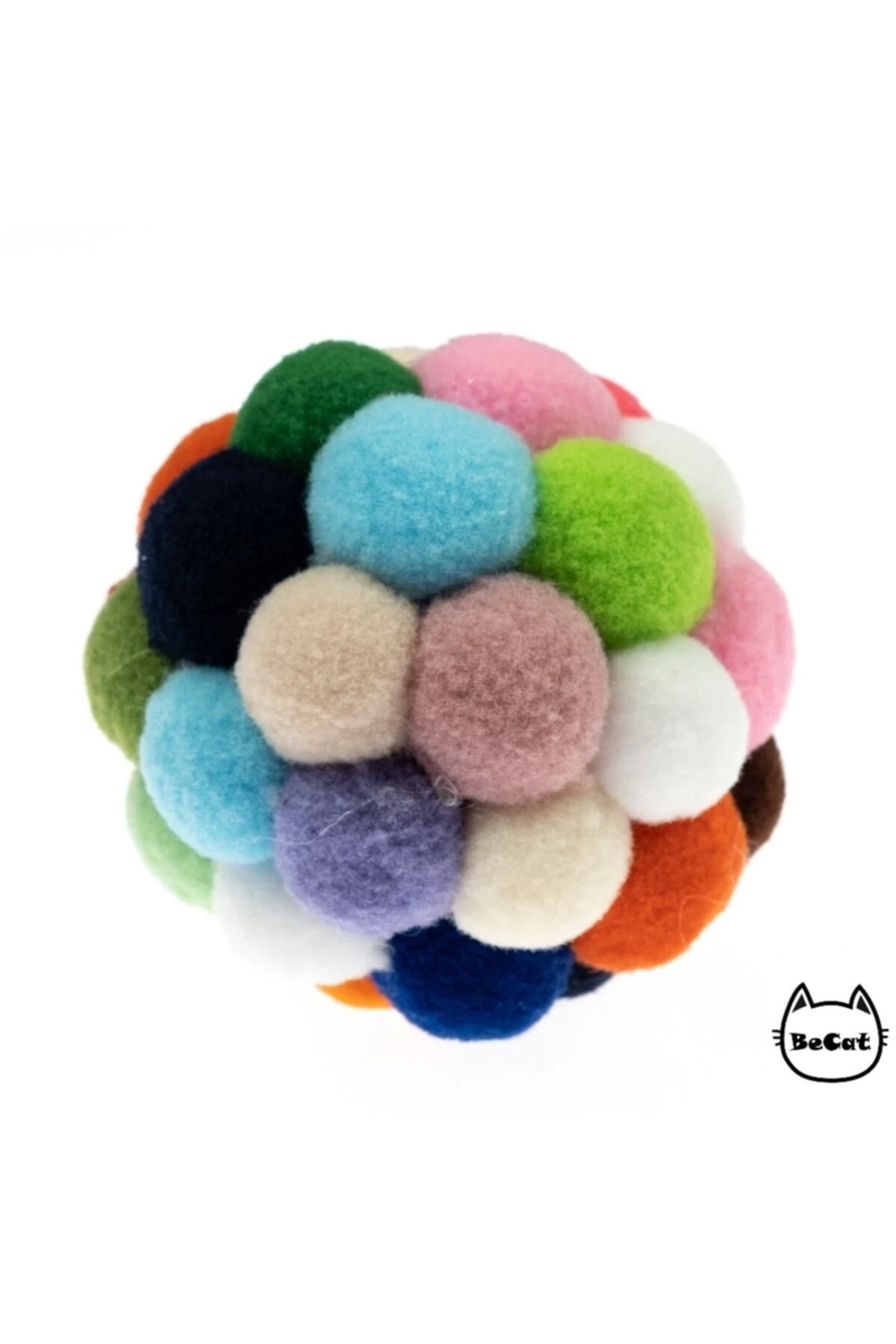 Renkli Ponponlu Sesli Kedi Oyun Topu - 7 Cm