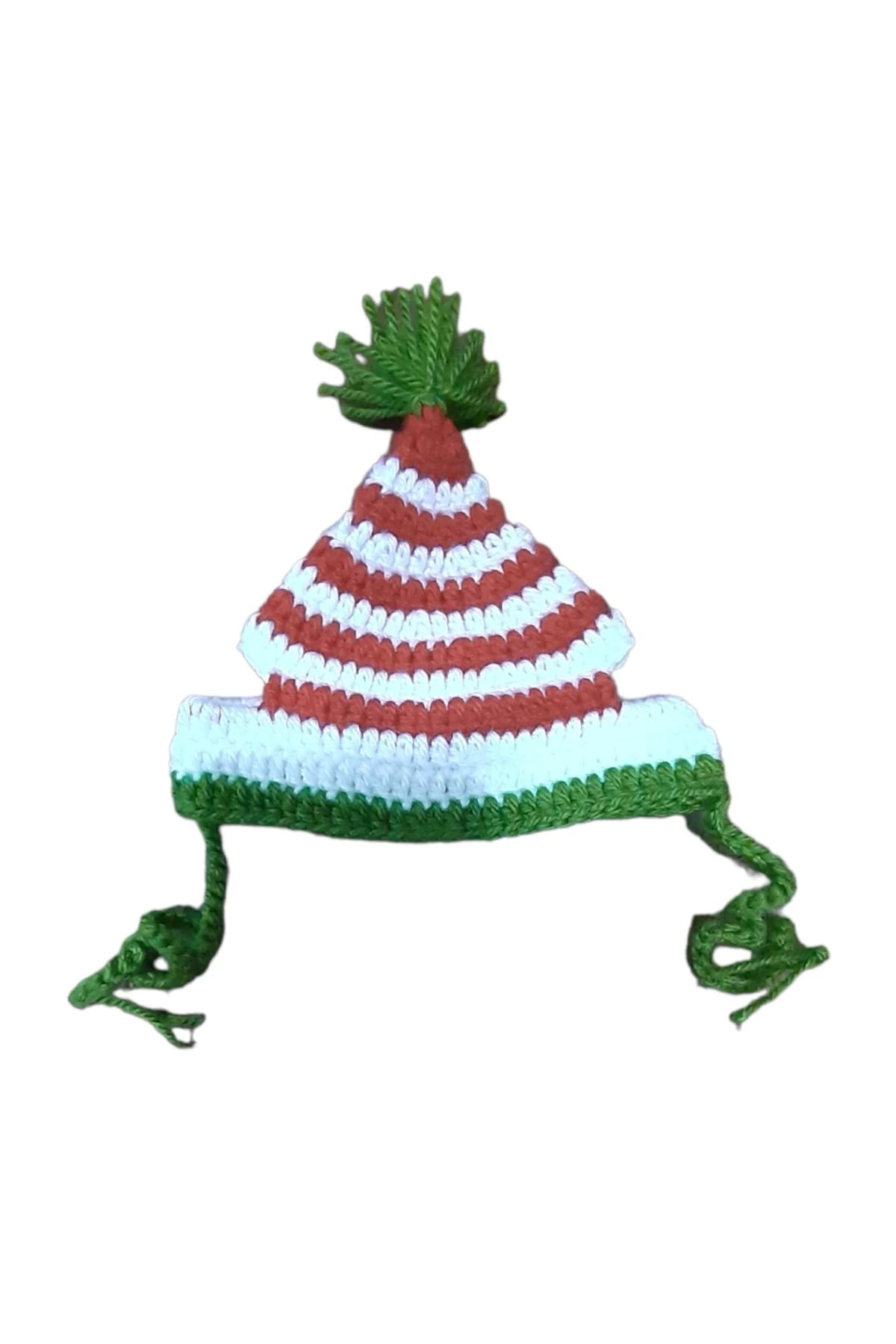 Kedi Yılbaşı Şapkası Yeşil Beyaz Kırmızı Püsküllü