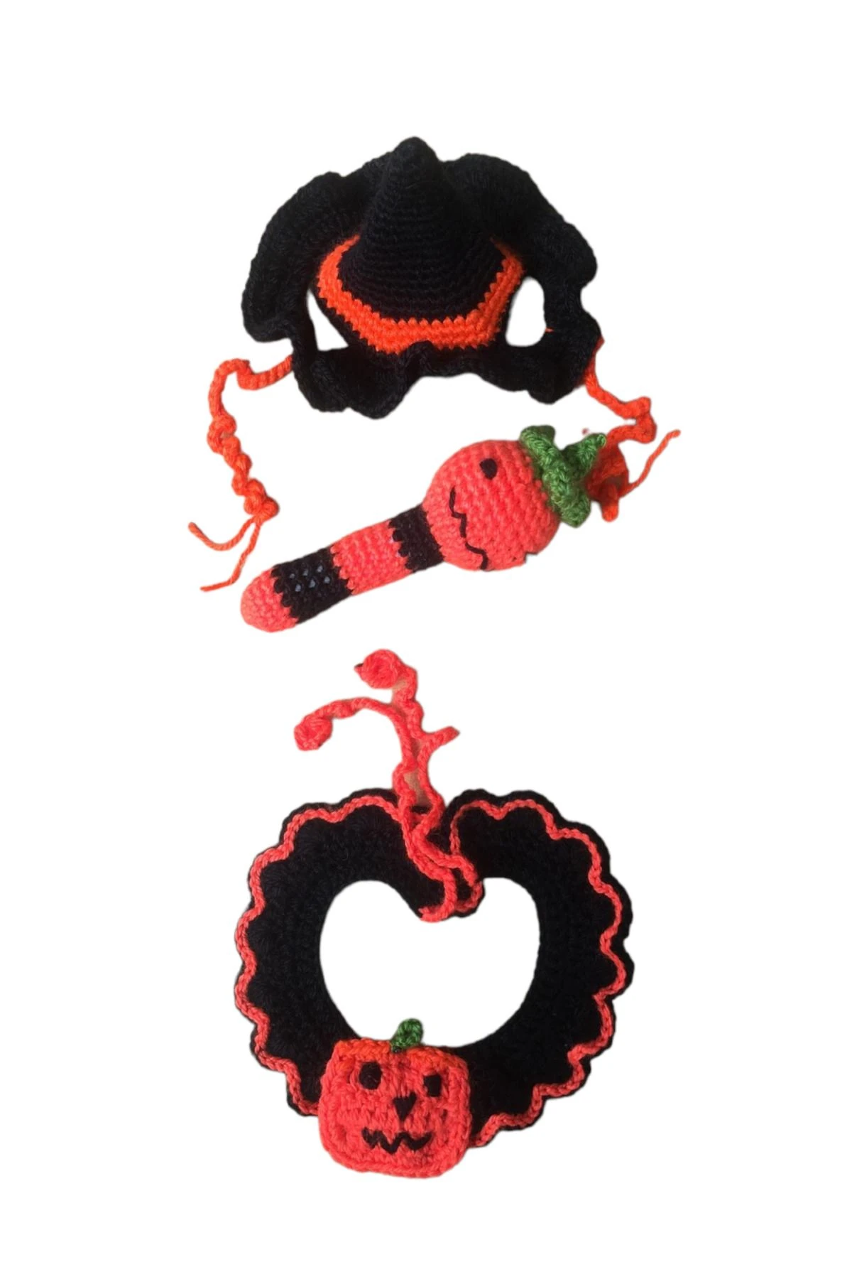 Kedi Şapka ,Boyun Tasma , Diş Kaşıma Set  Siyah ,Turuncu renk