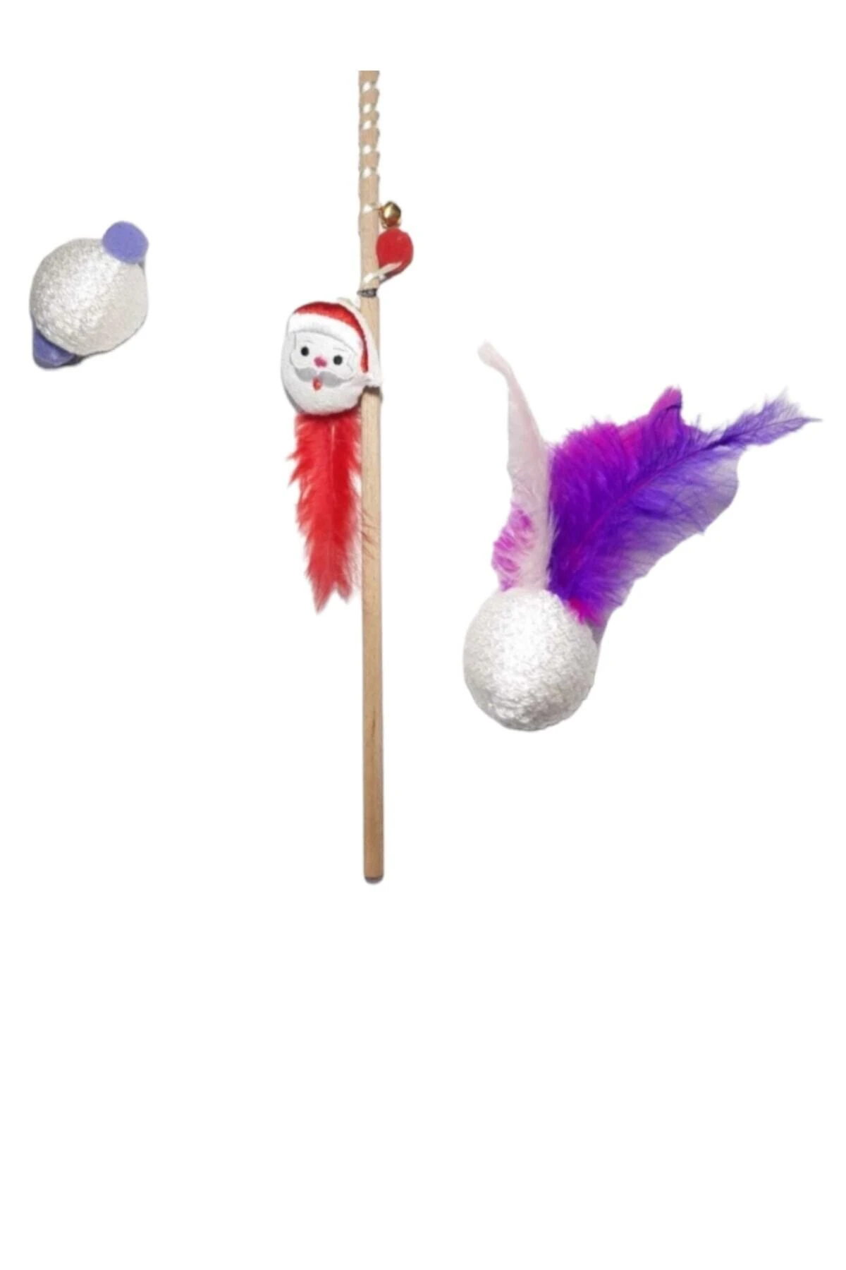 Yeni Yıl Noel Baba Kedi Oltası Ve Tüylü Oyun Topu Seti-3'lü