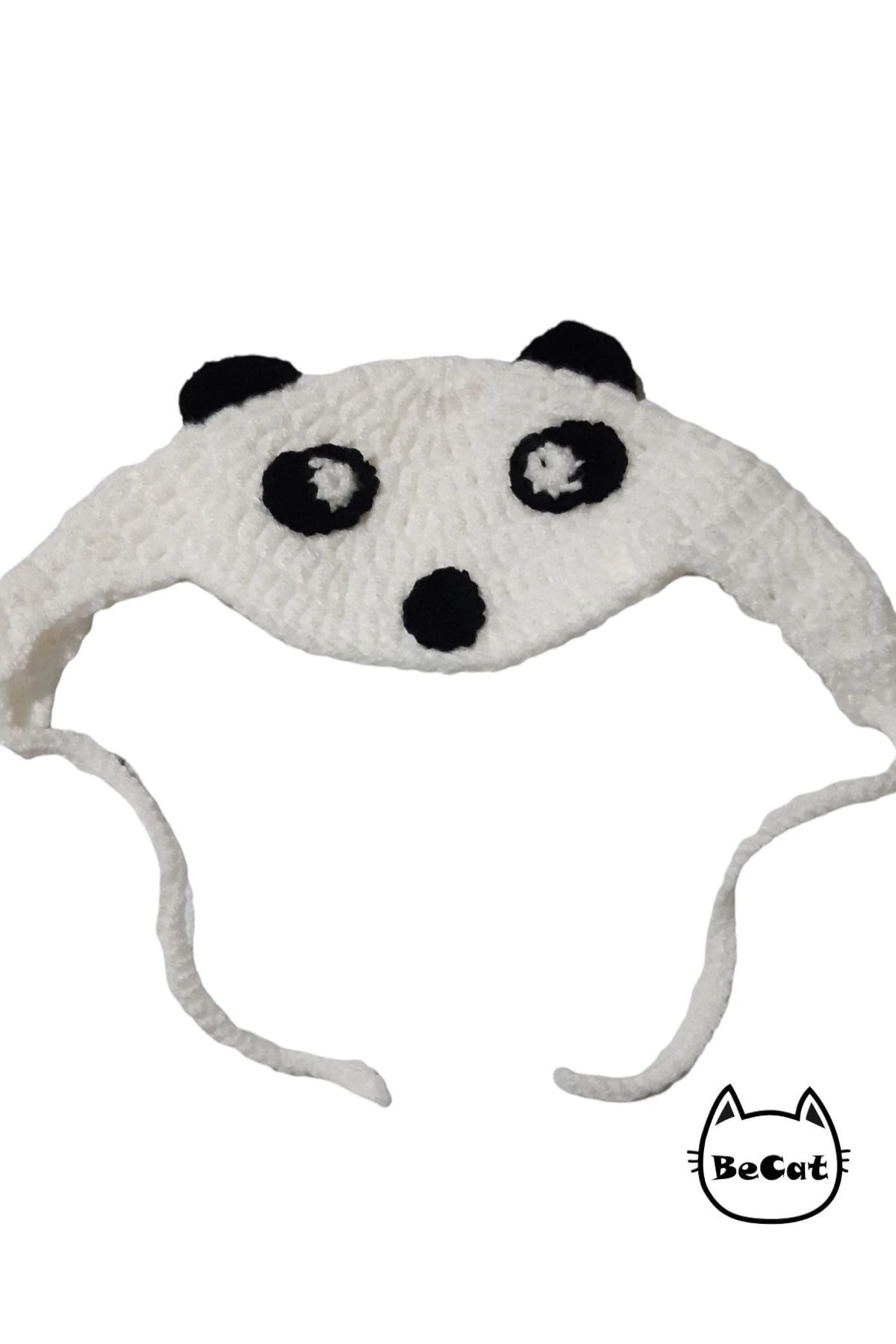 Panda Model Örgü Kedi Başlığı & Şapka Aksesuarı