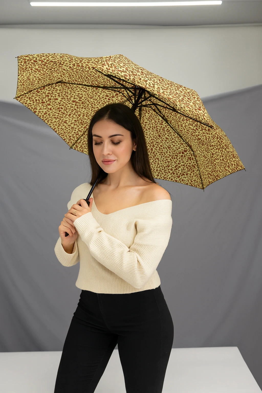 Leopar Sarı Otomatik Full Fonksiyon Açma Kapama Fiber Tel Kılıflı Kaliteli Lüx Şemsiye 20