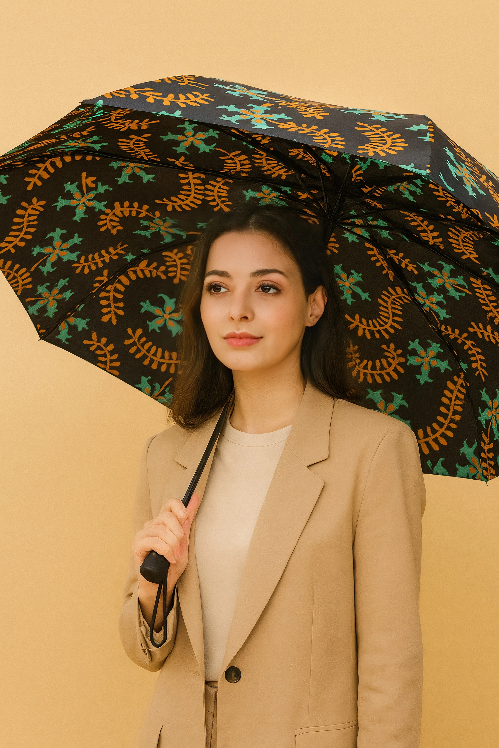 Kar Tanesi 20P Otomatik Fonksiyon Açma Kapama Fiber Tel Kılıflı Desenli Şemsiye