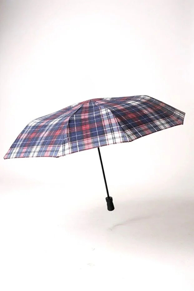 Ekoseli Otomatik Fonksiyon Açma Kapama Kılıflı Ekoseli Unisex Kaliteli Şemsiye - Bordo