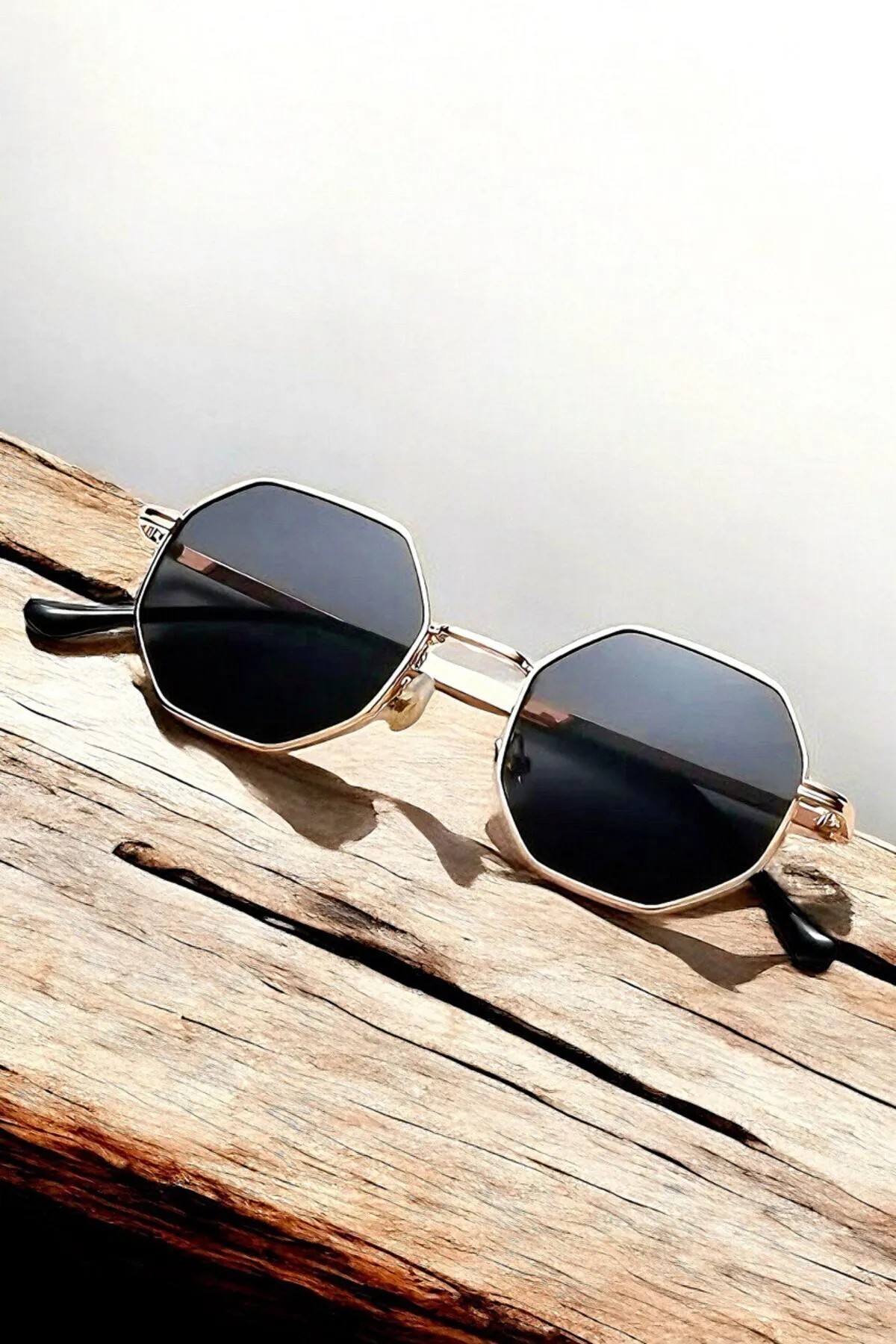Esagano Geometrik  Unisex Metal Güneş Gözlüğü - Gold Siyah