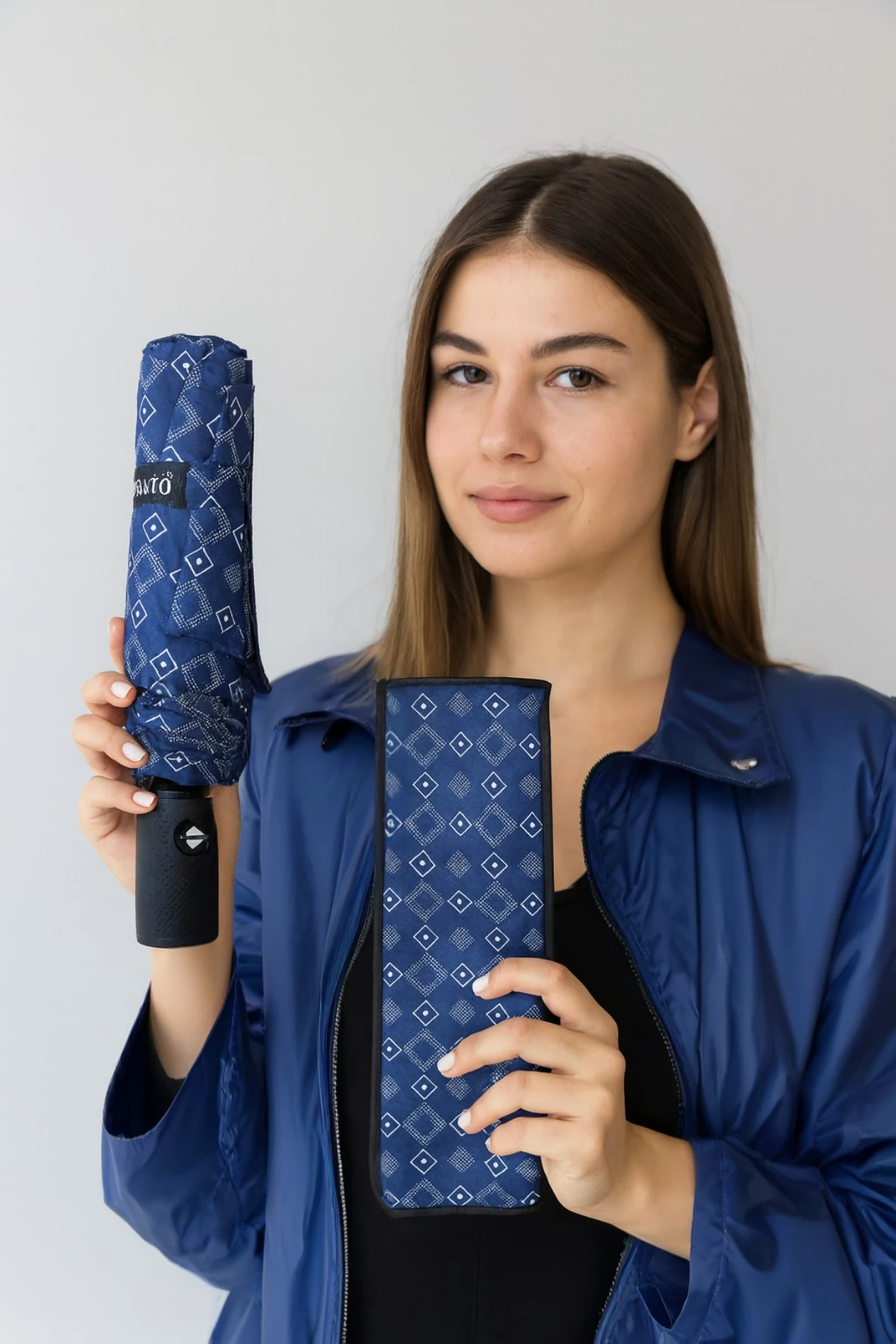 Yeni Geometrik Buz Mavi Şemsiye Otomatik Full Fonksiyon Acma Kapama Fiber Tel Kaliteli Şemsiye 01 S - Mavi