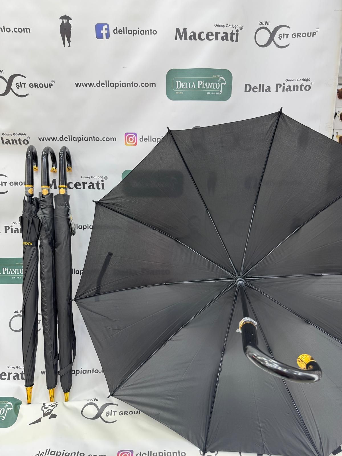 Gold Detaylı 10 Telli Fiber Şemsiye - Gold Siyah