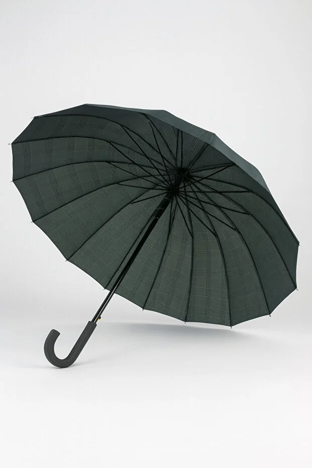 16 Telli MCR 40 Kaliteli Kareli Desenli Kırılmaz Şemsiye - Yeşil