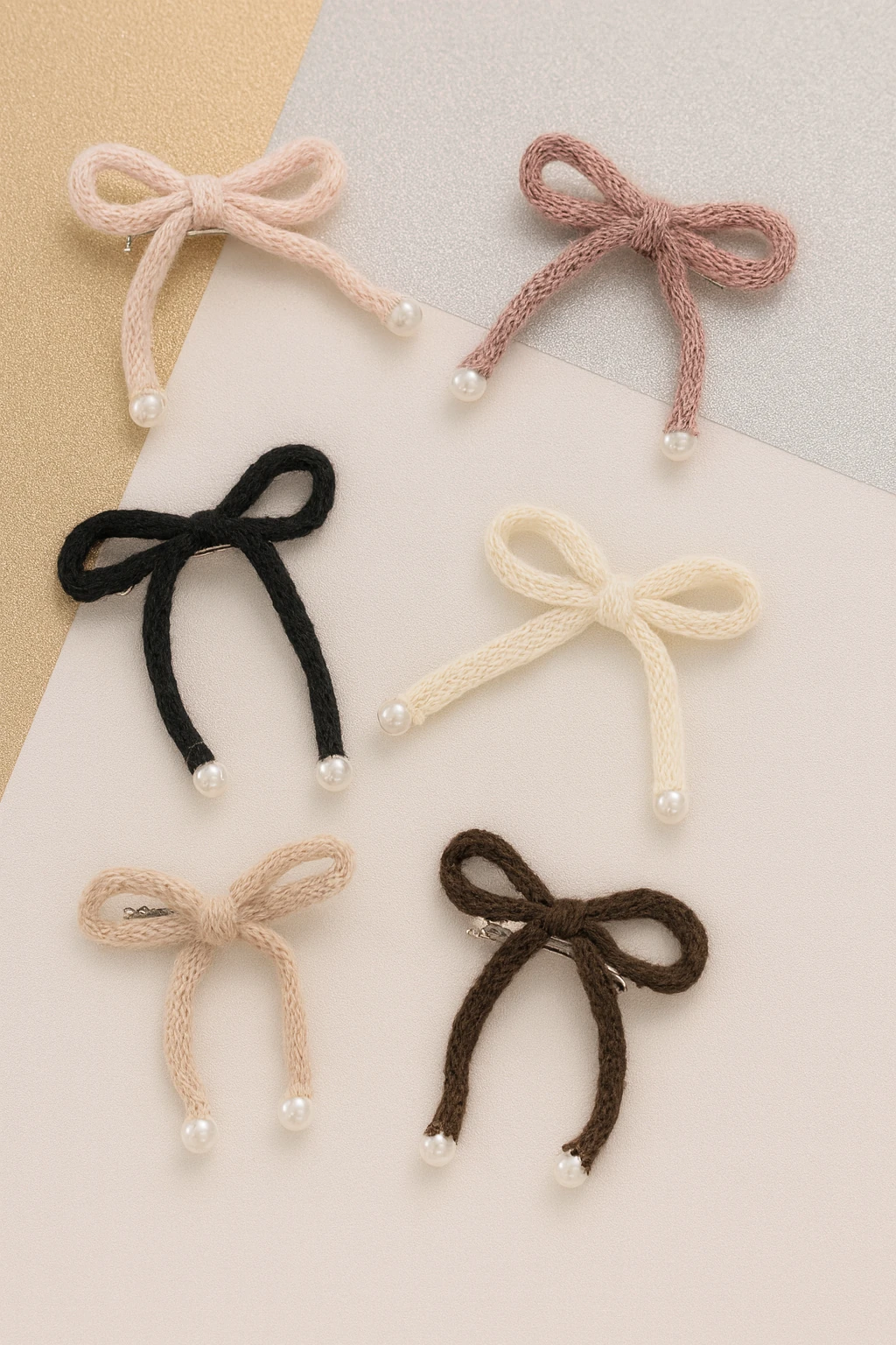 Örgülü Fiyonk İnci Klips 6'lı Toka Seti - Çok Renkli̇