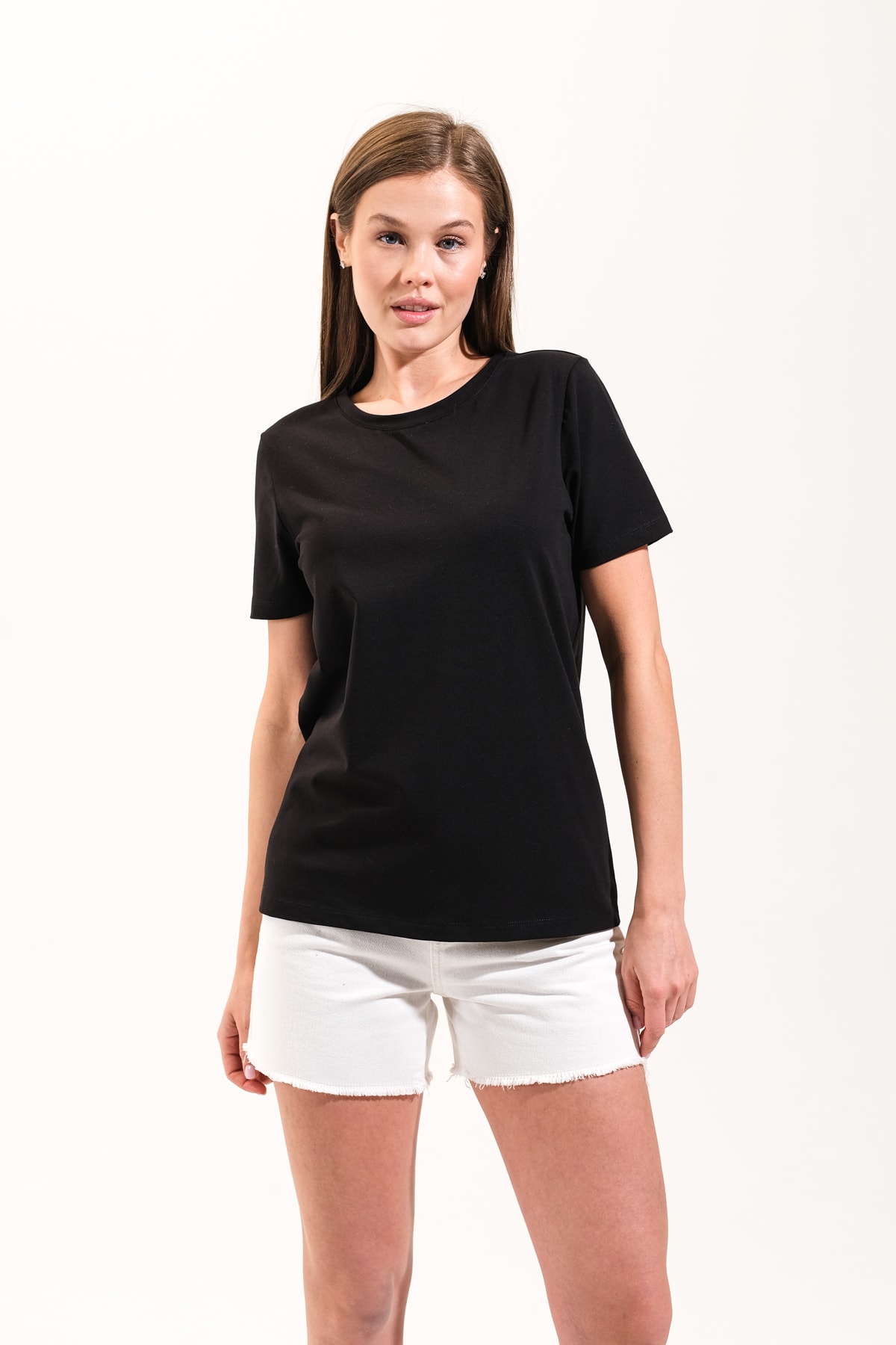 725108_Kadın Sportif Likralı Basic Kısa Kollu Tshirt