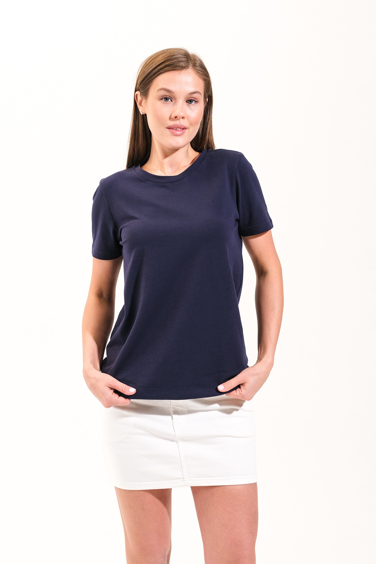 725108_Kadın Sportif Likralı Basic Kısa Kollu Tshirt