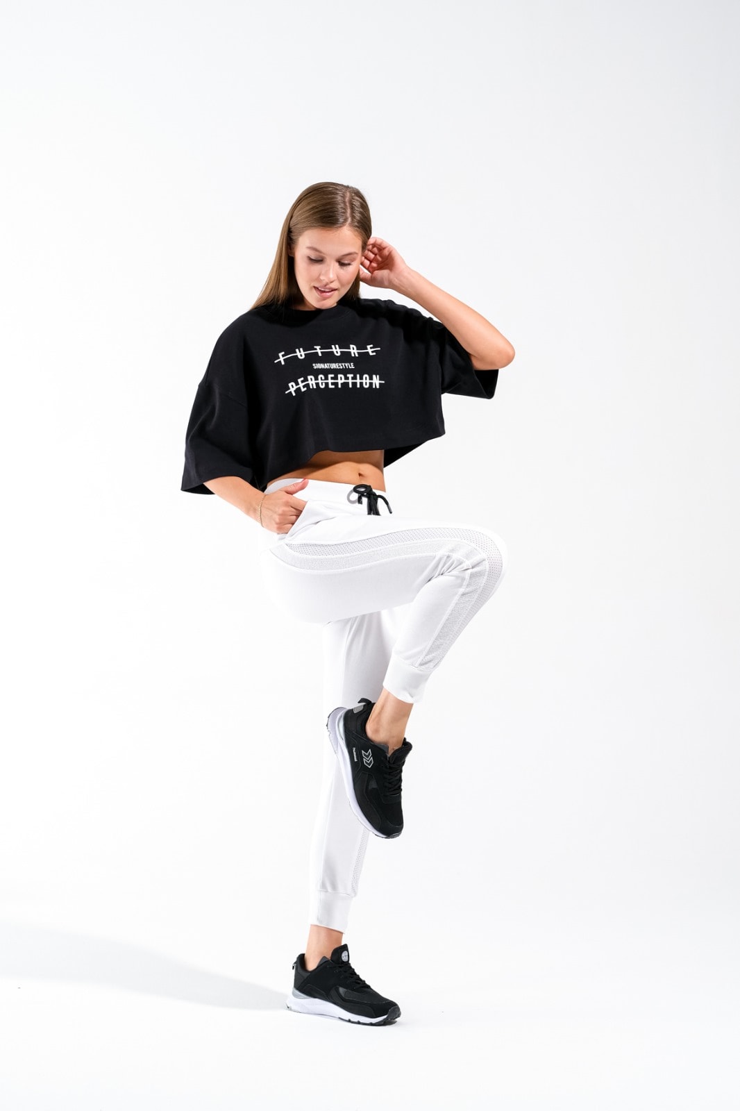 724106_Kadın Dance Tshirt -Oversize, Geniş Kalıp, Düşük Omuzlu, Crop, Kısa Kollu Sportif Tshirt