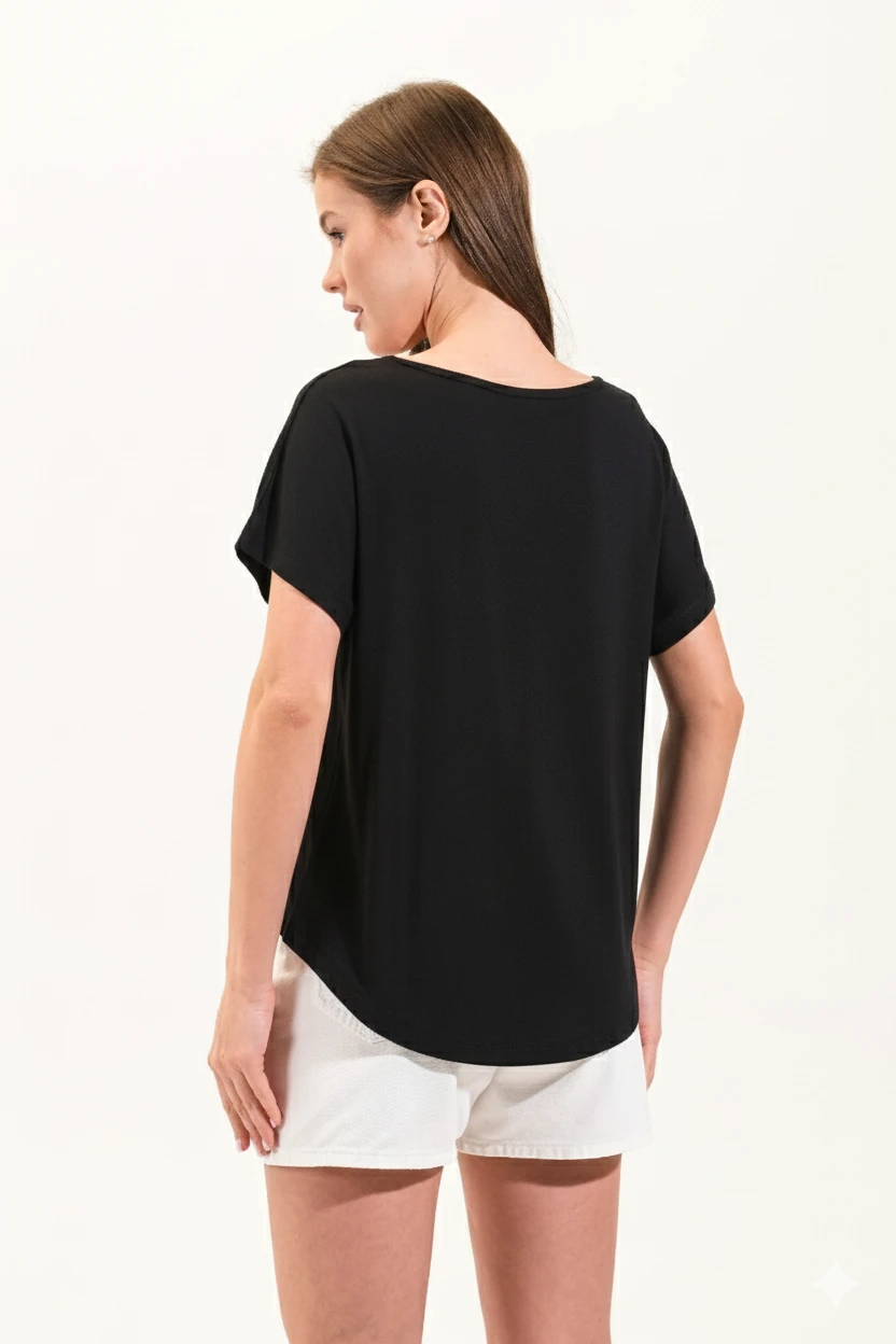 725107_Kadın Düşük Kollu Yuvarlak Yakalı Tshirt