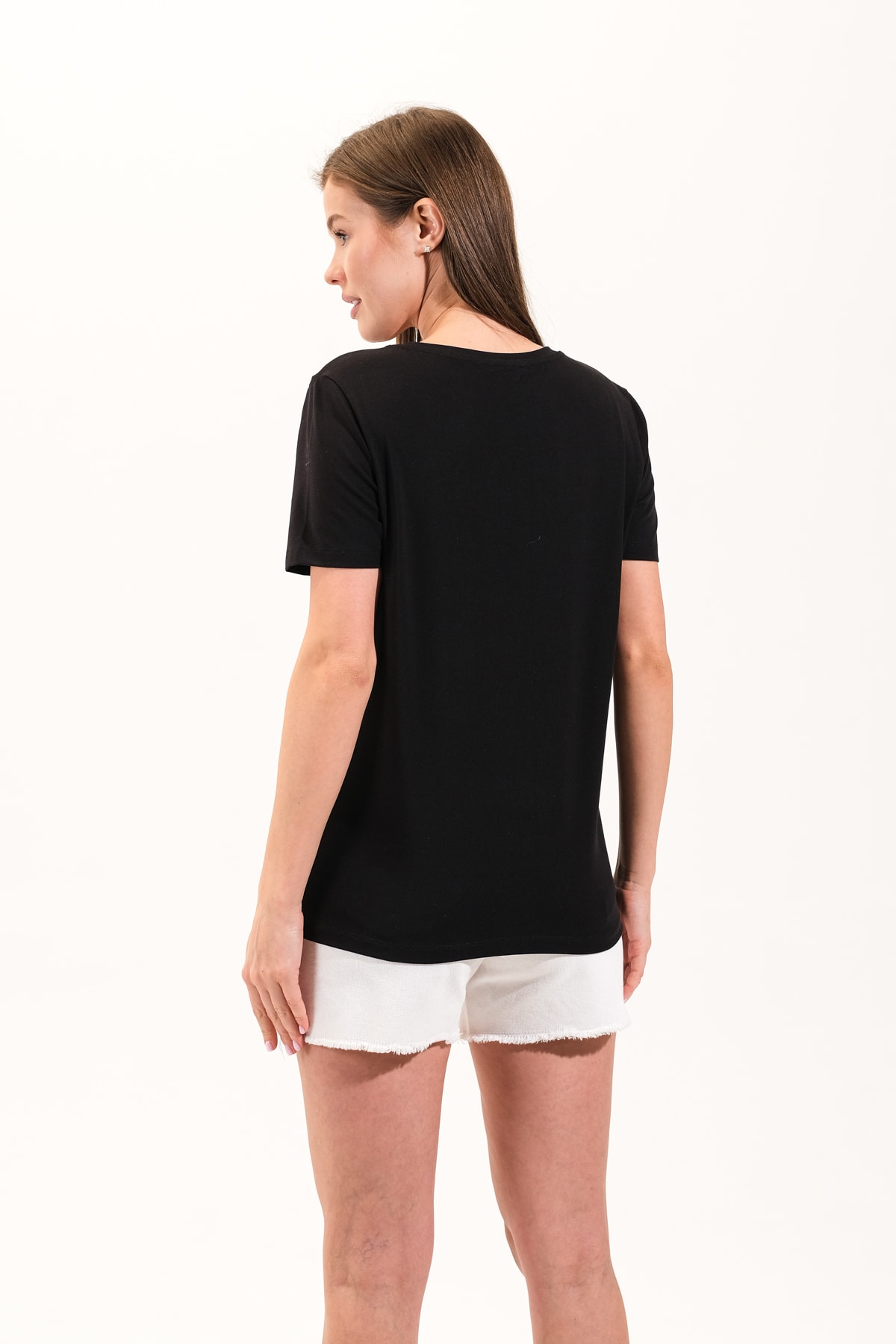 725108_Kadın Sportif Likralı Basic Kısa Kollu Tshirt