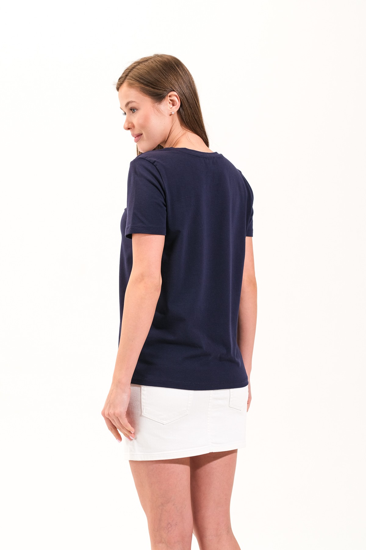 725108_Kadın Sportif Likralı Basic Kısa Kollu Tshirt