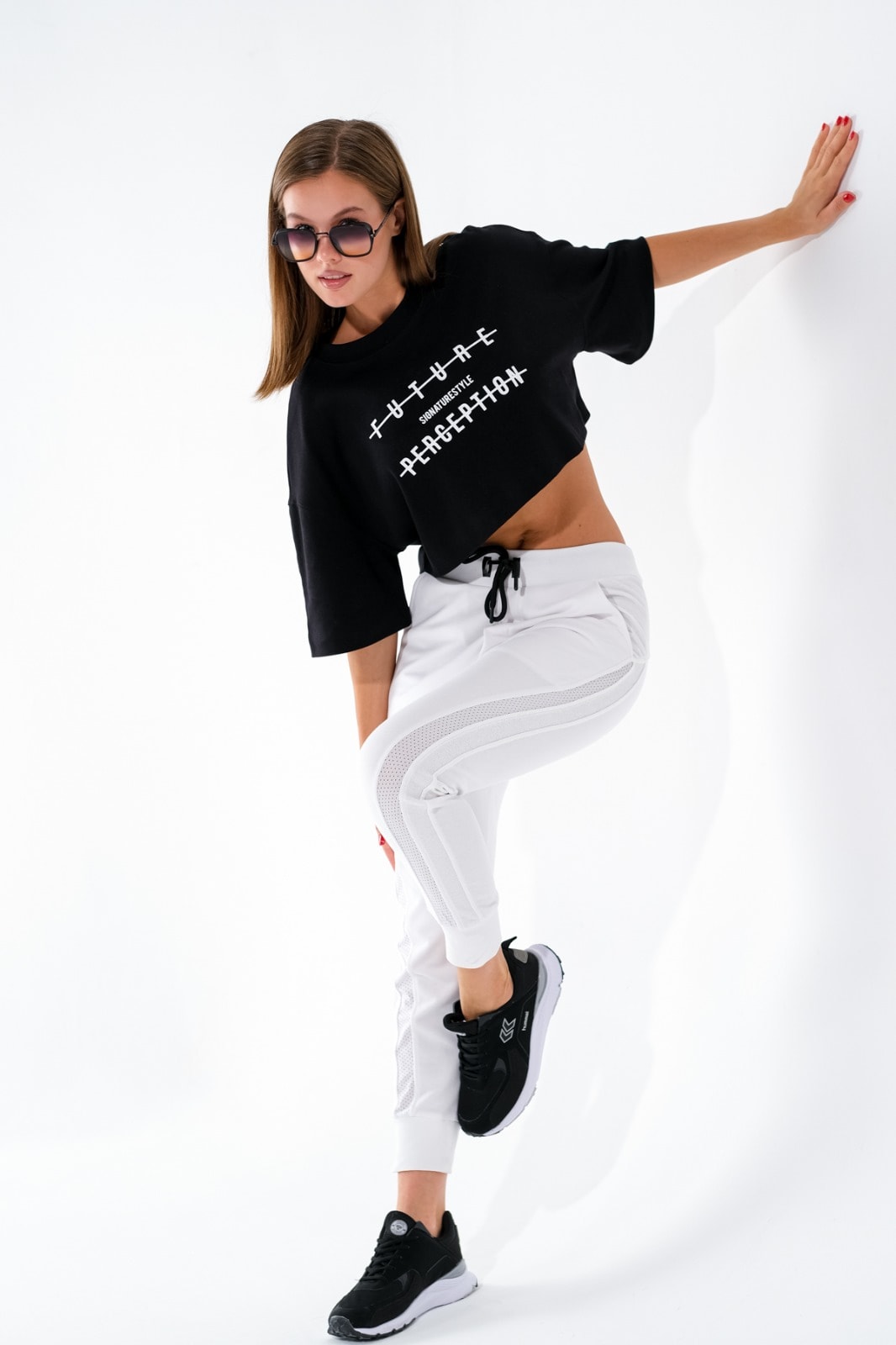 724106_Kadın Dance Tshirt -Oversize, Geniş Kalıp, Düşük Omuzlu, Crop, Kısa Kollu Sportif Tshirt