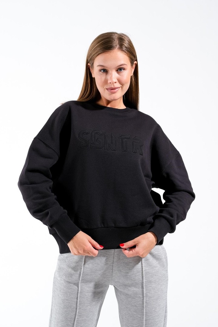 724511_Kadın Oversize Bisiklet Yaka Sweatshirt - kolej stili, sportif, içi şardonlu
