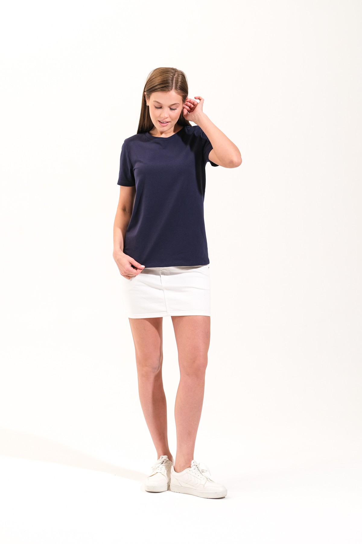 725108_Kadın Sportif Likralı Basic Kısa Kollu Tshirt
