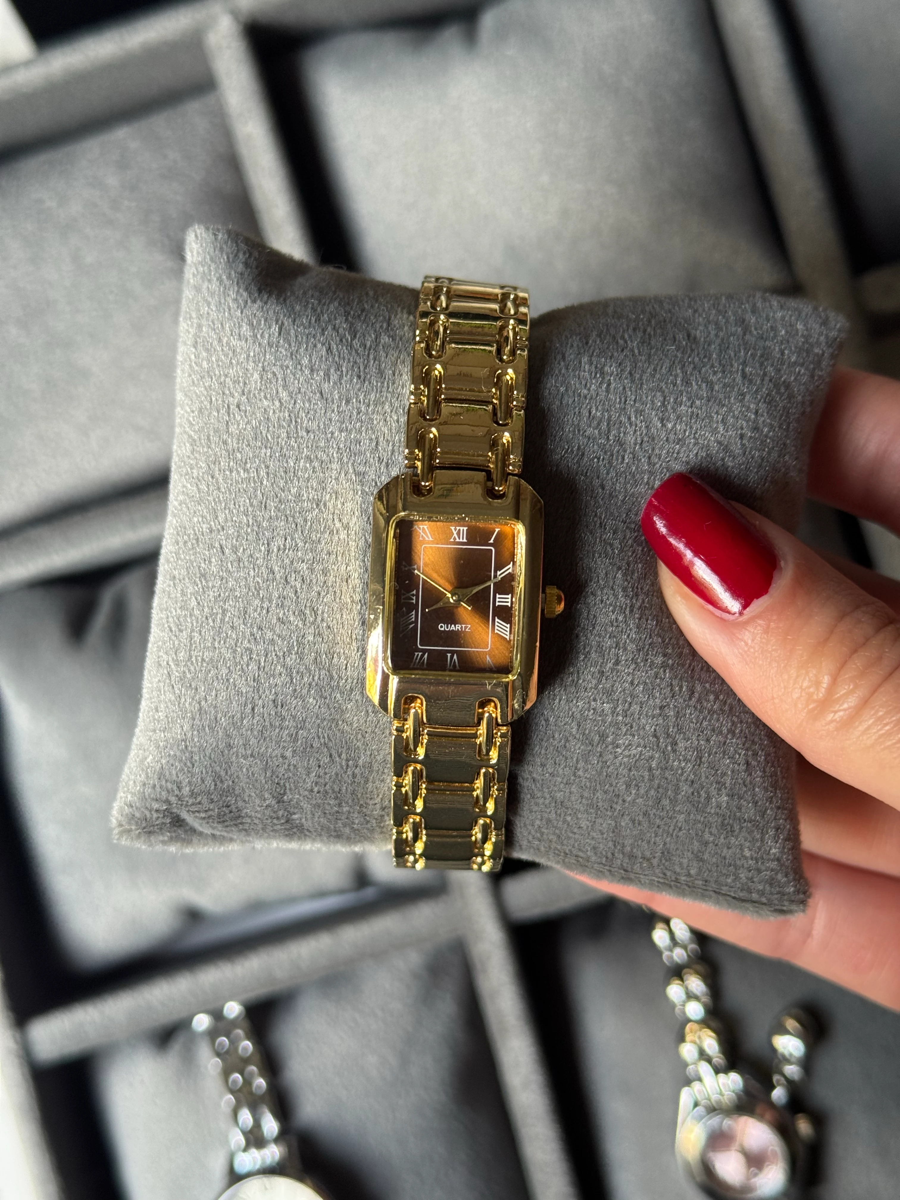 Vintage Gold Dikdörtgen Kasa Saat