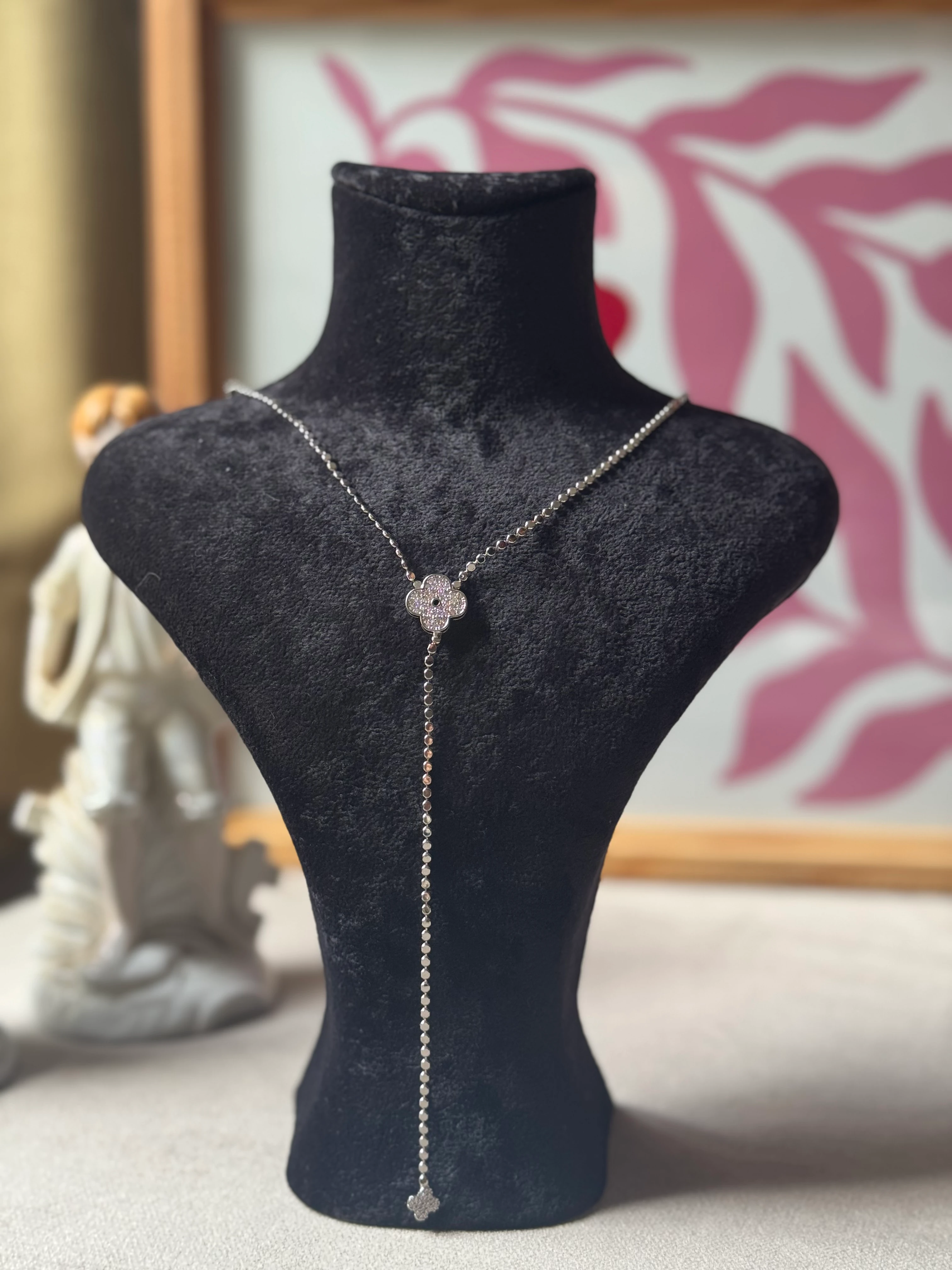 Gümüş Yonca Y kolye