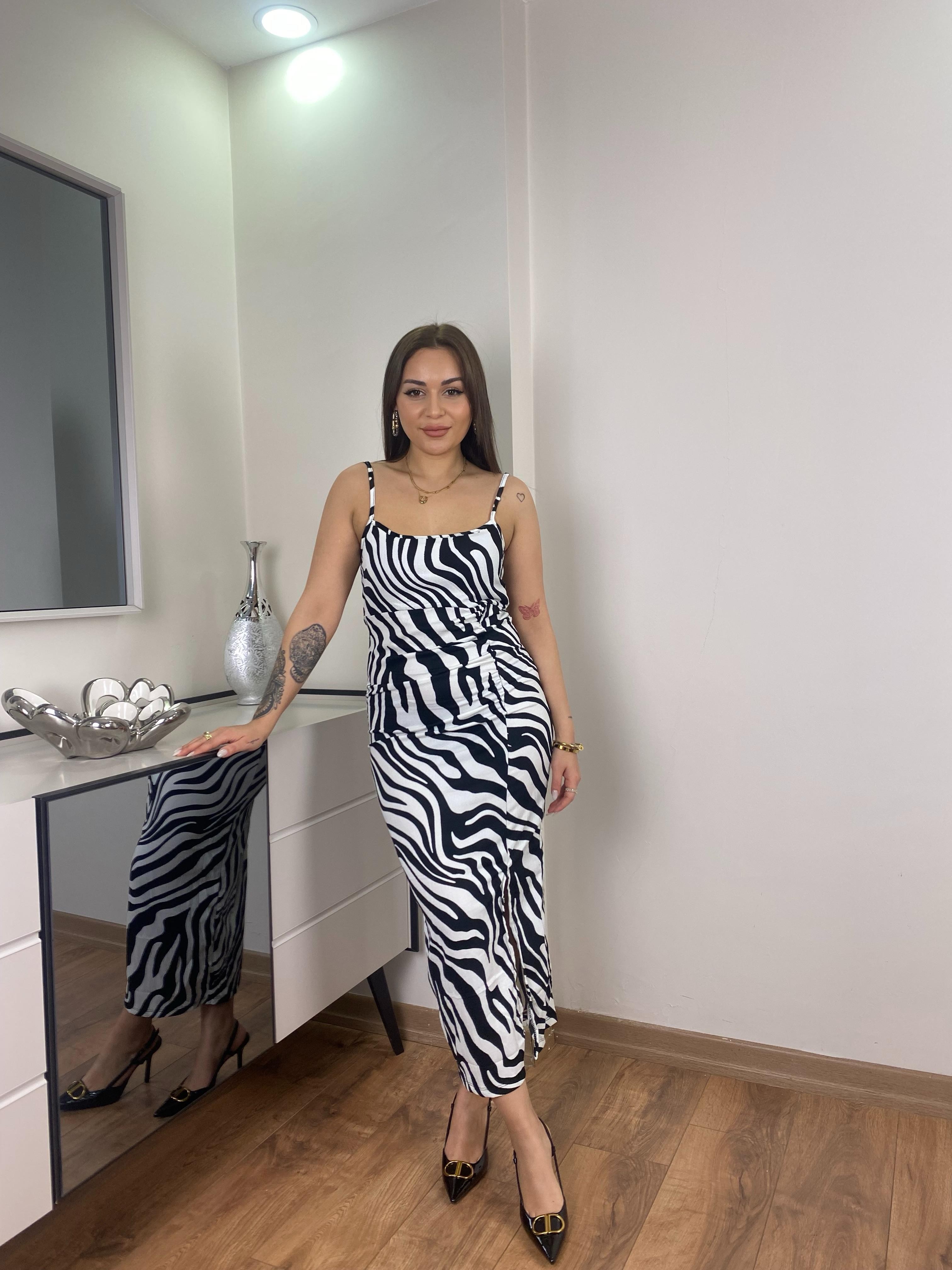 Zebra Likralı Elbise 