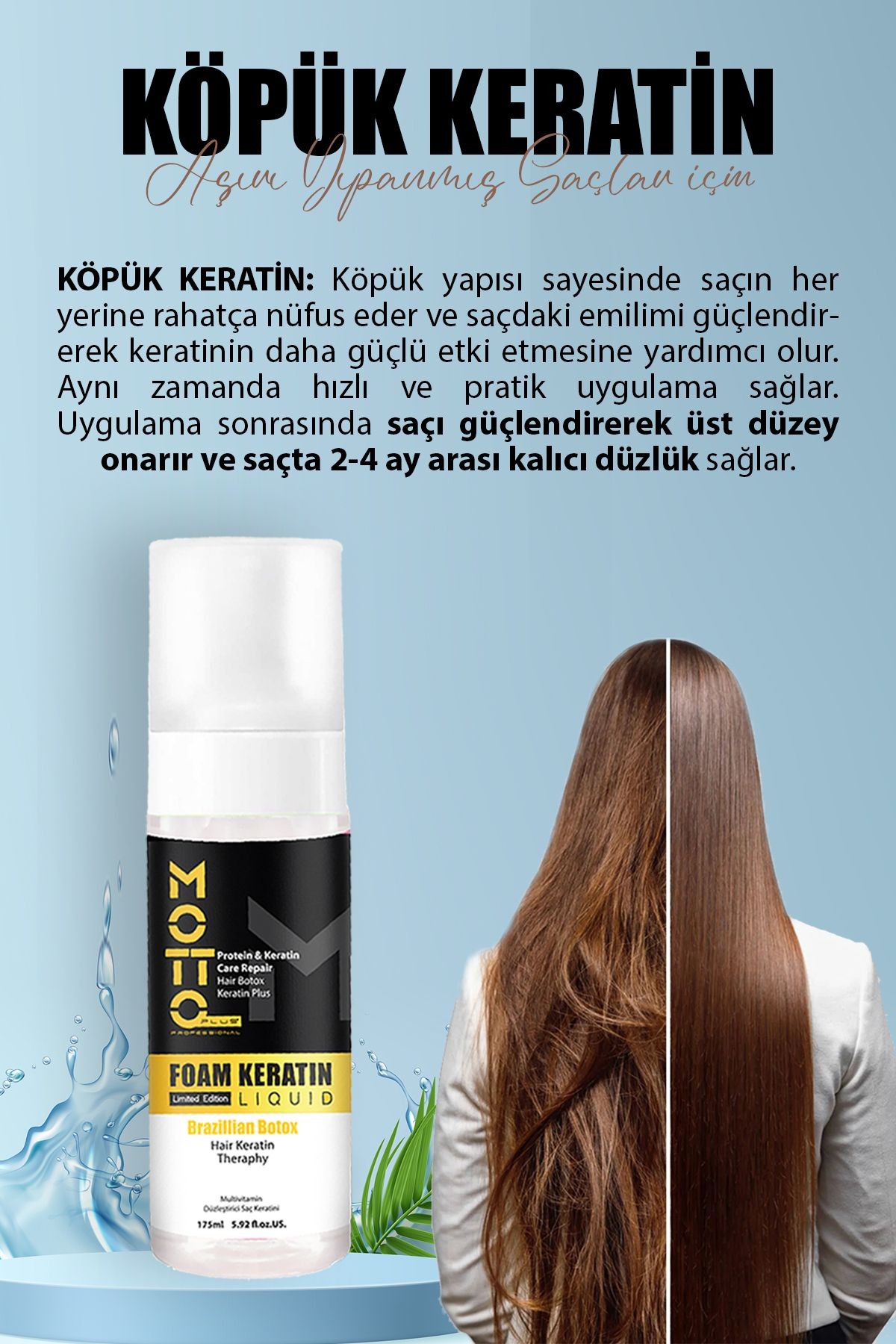 Aşırı Yıpranmış Saçlar Için Düzleştirici Brezilya Fönü Likit Köpük Keratin 175 ml