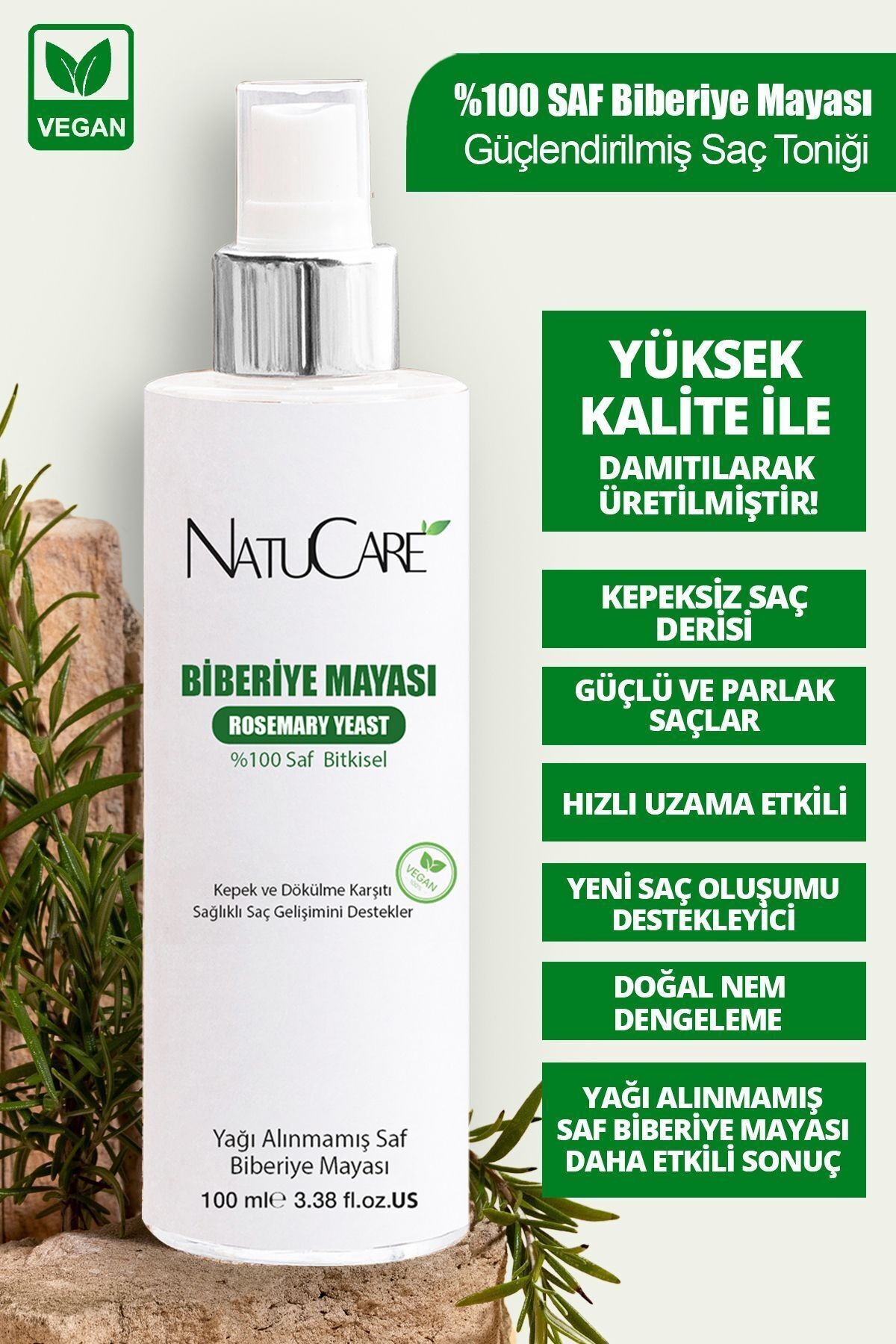 Dökülme Ve Kepek Önleyici Saç Toniği %100 Saf Biberiye Mayası 100ml