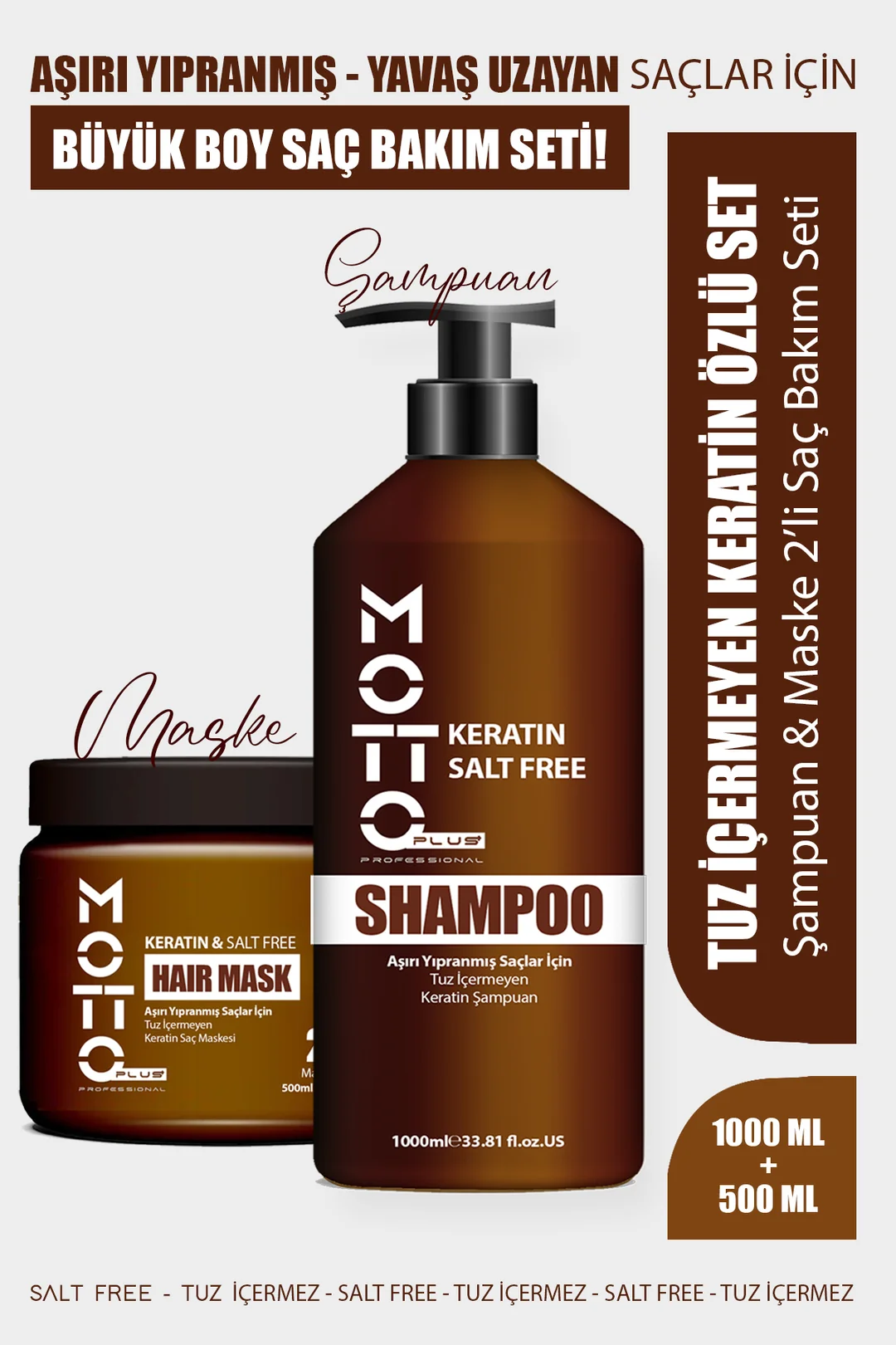 Tuzsuz Şampuan 1lt Keratin Saç Maskesi 500ml