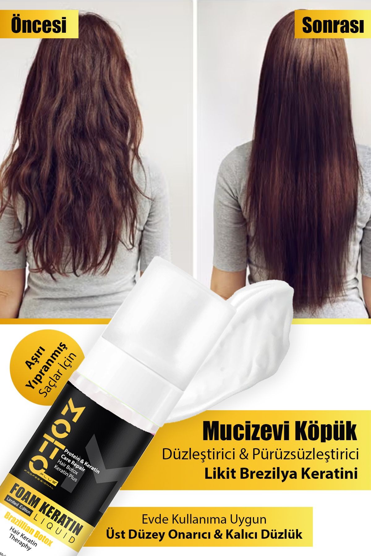 Aşırı Yıpranmış Saçlar Için Düzleştirici Brezilya Fönü Likit Köpük Keratin 175 ml
