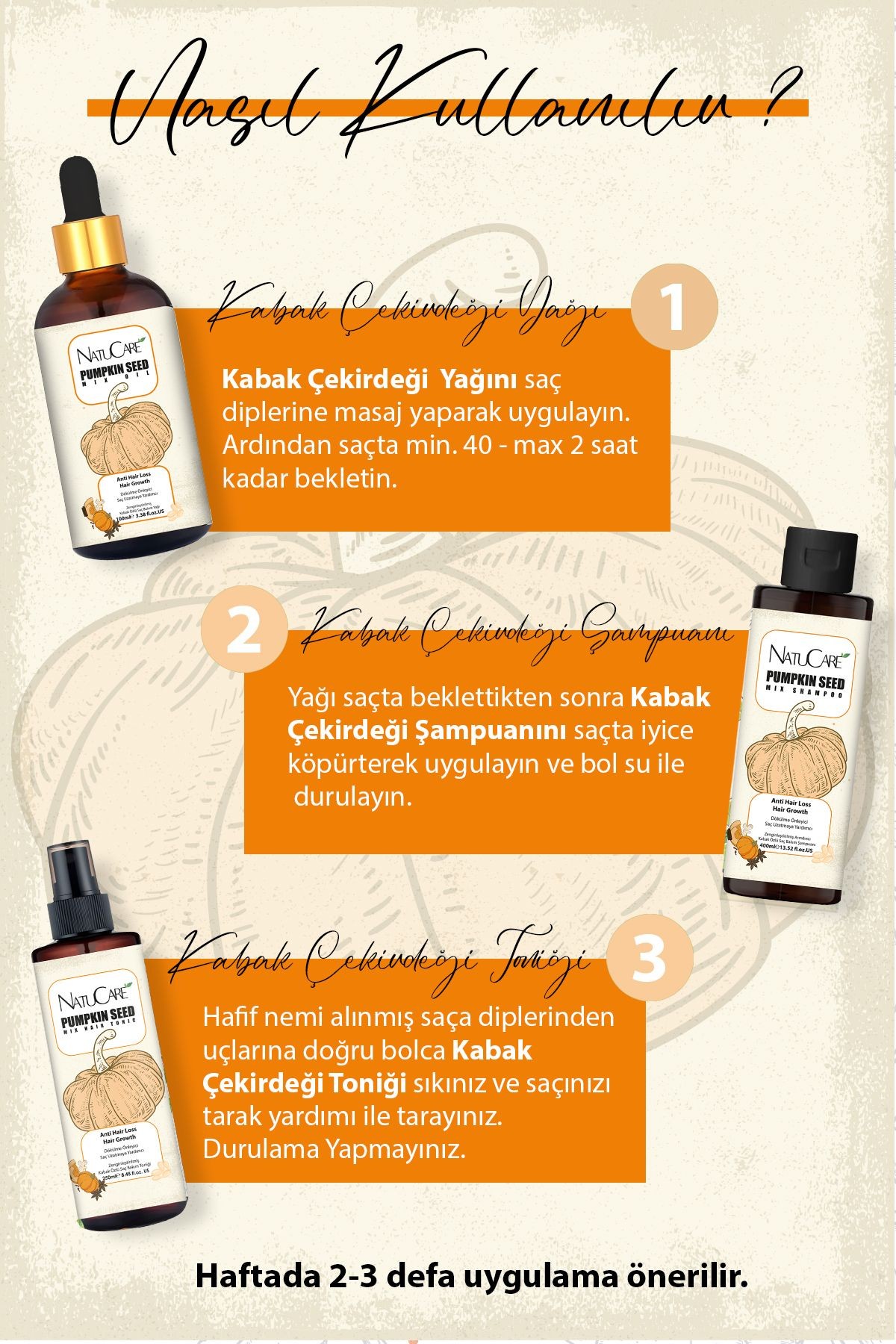 Hızlı Uzamaya Yardımcı Zenginleştirilmiş Pumpkin (KABAK ÇEKİRDEĞİ ÖZLÜ) 3'lü Saç Bakım Seti