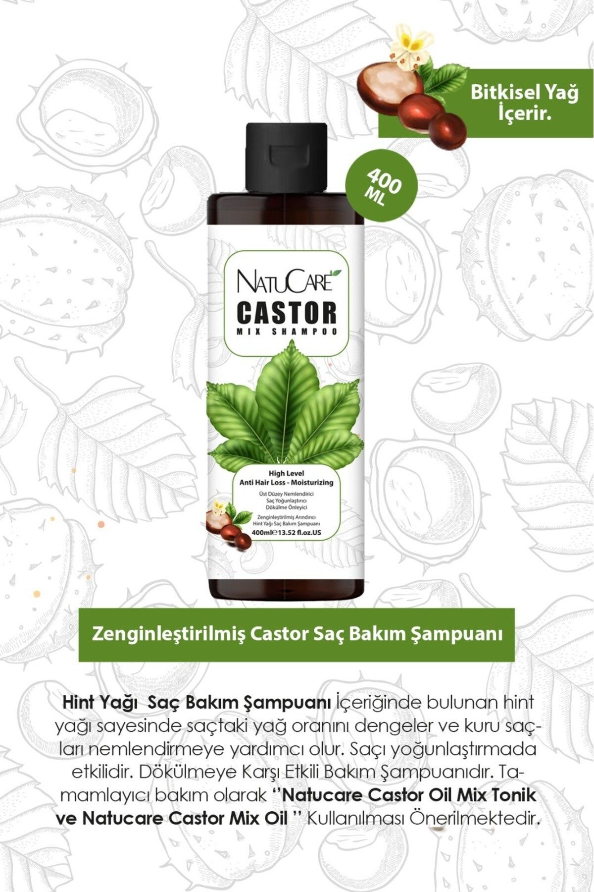 Üst Düzey Onarıcı Ve Yoğun Nemlendirici Castor Hint Saç Bakım Şampuanı 400ml