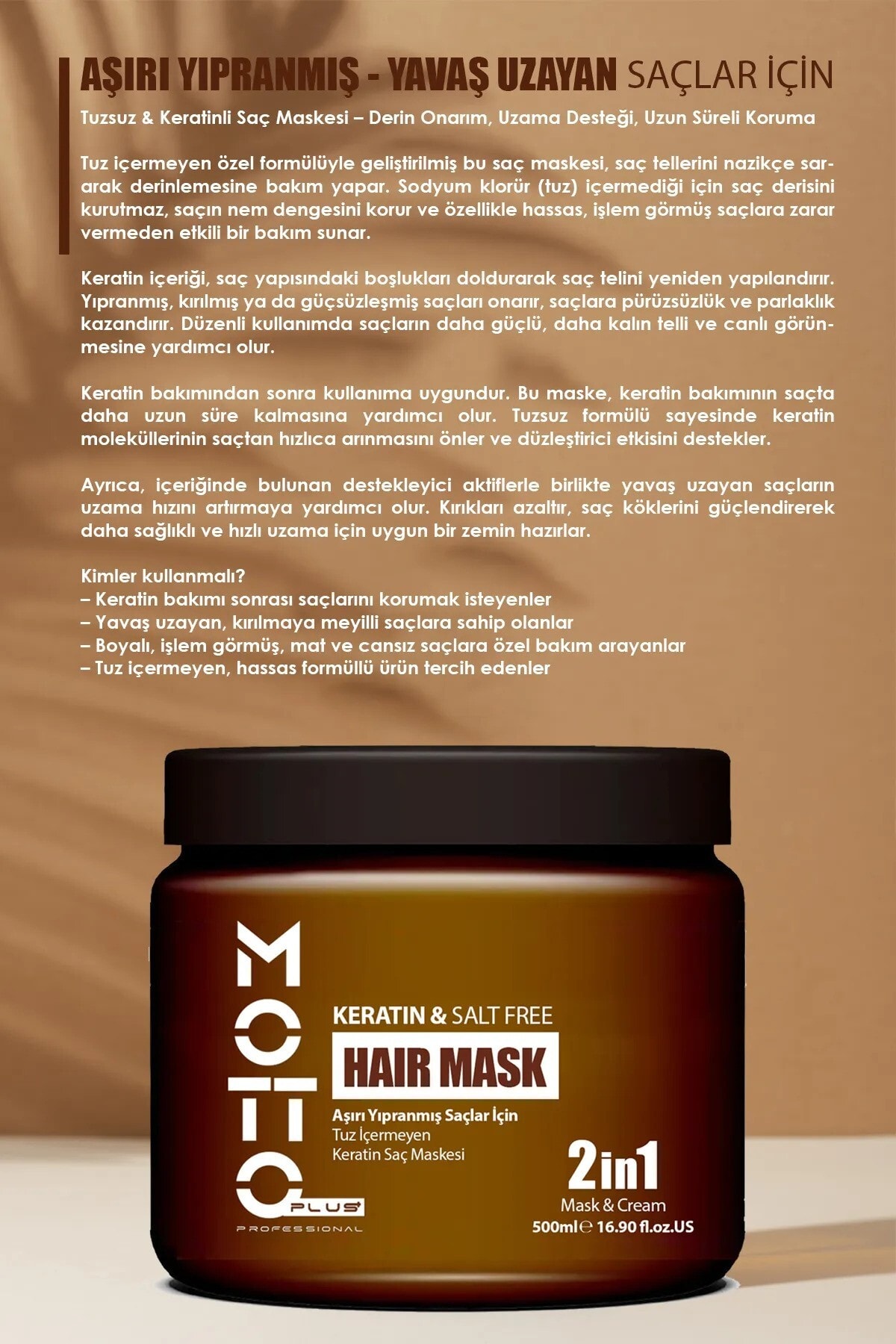 Yavaş Uzayan - Aşırı Yıpranmış Saçlar Için Tuz Içermeyen Keratin Maskesi 500