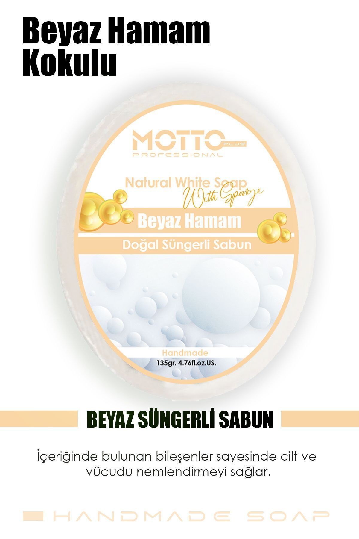 Beyaz Sabun Kokulu Doğal Oval Hamam Süngerli Sabunu 135 Gr.