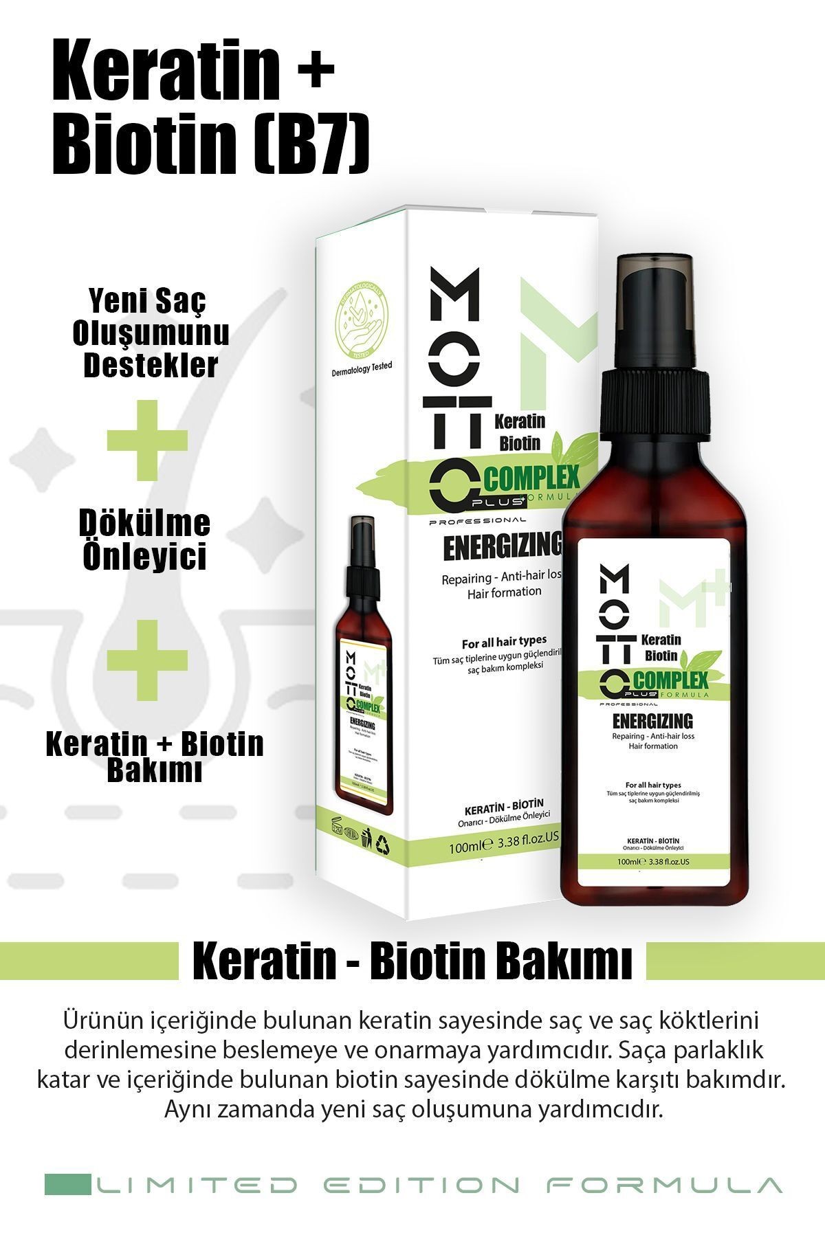 KERATİN - BİOTİN Özlü Dökülme Karşıtı ve Saç Yoğunlaştırıcı Üst Düzey Bakım Yağı 100ml