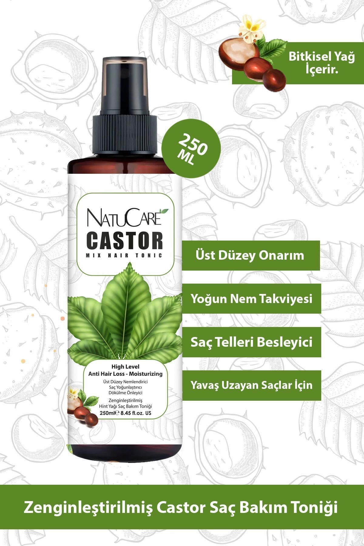 Üst Düzey Onarıcı Ve Yoğun Nemlendirici Castor Hint Saç Bakım Toniği 250ml