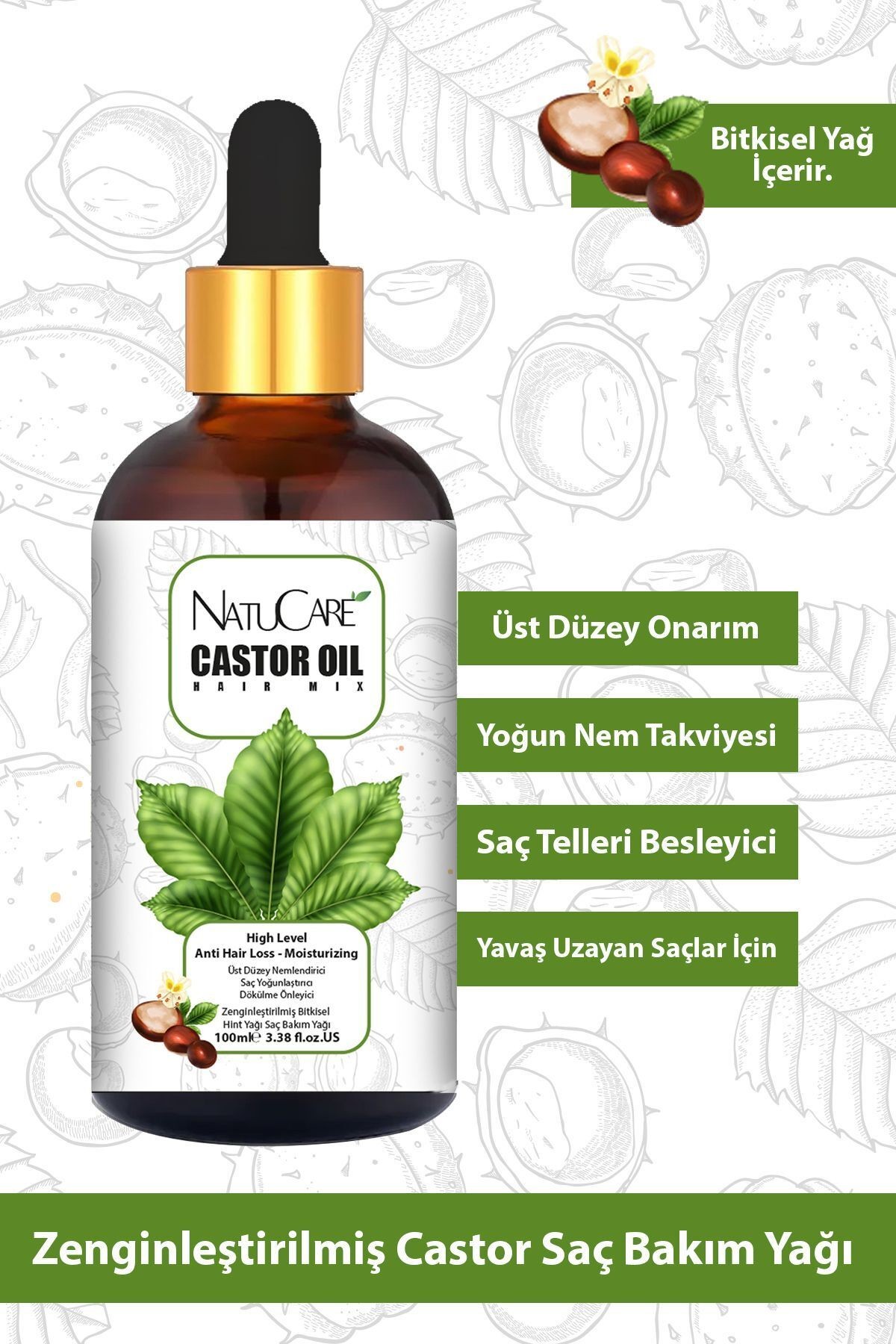 Üst Düzey Onarıcı Ve Yoğun Nemlendirici Castor Hint Saç Bakım Yağı 100ml